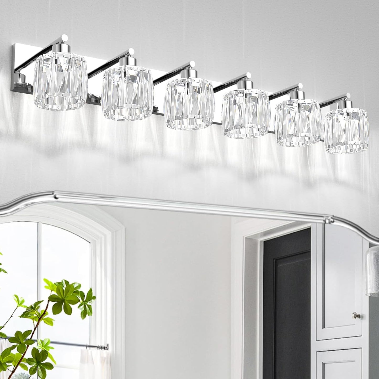 VOLISUN Crystal Vanity Lights - 4 Light Modern Stainless Steel Bathroom Light Over Mirror, Chrome Finish - UL Certificated (Exclude Bulb)