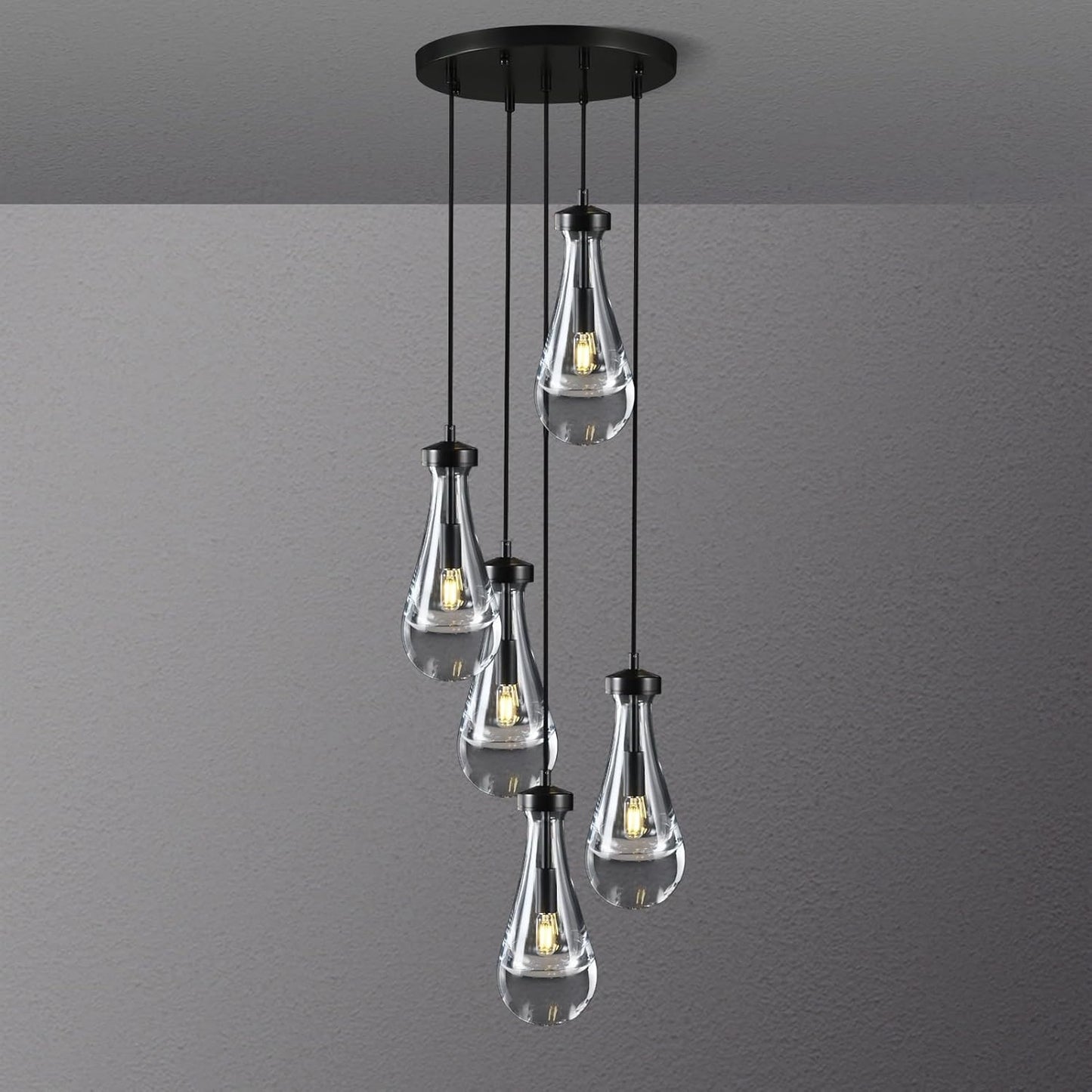 Raindrop Pendant Light Fixtures Set of Two, Brass Glass Pendant Lighting, Teardrops Pendant Lights Kitchen Island, Indoor Pendant Light for Kitchen Island Bedroom Bathroom, Included Bulb
