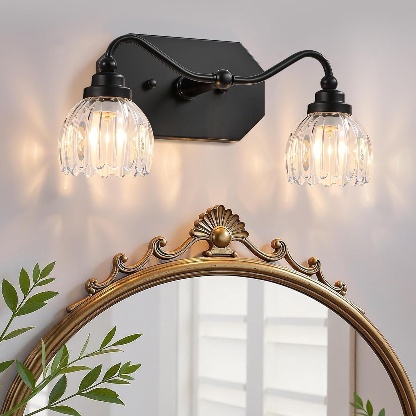 Vintage Bathroom Light Fixtures, Gold Bathroom Vanity Light, Matte Antique Brass Finish with Crystal Glass Shade, Wall Sconces Lighting for Bedroom, Living Room, Hallway (Gold, 3-Light)