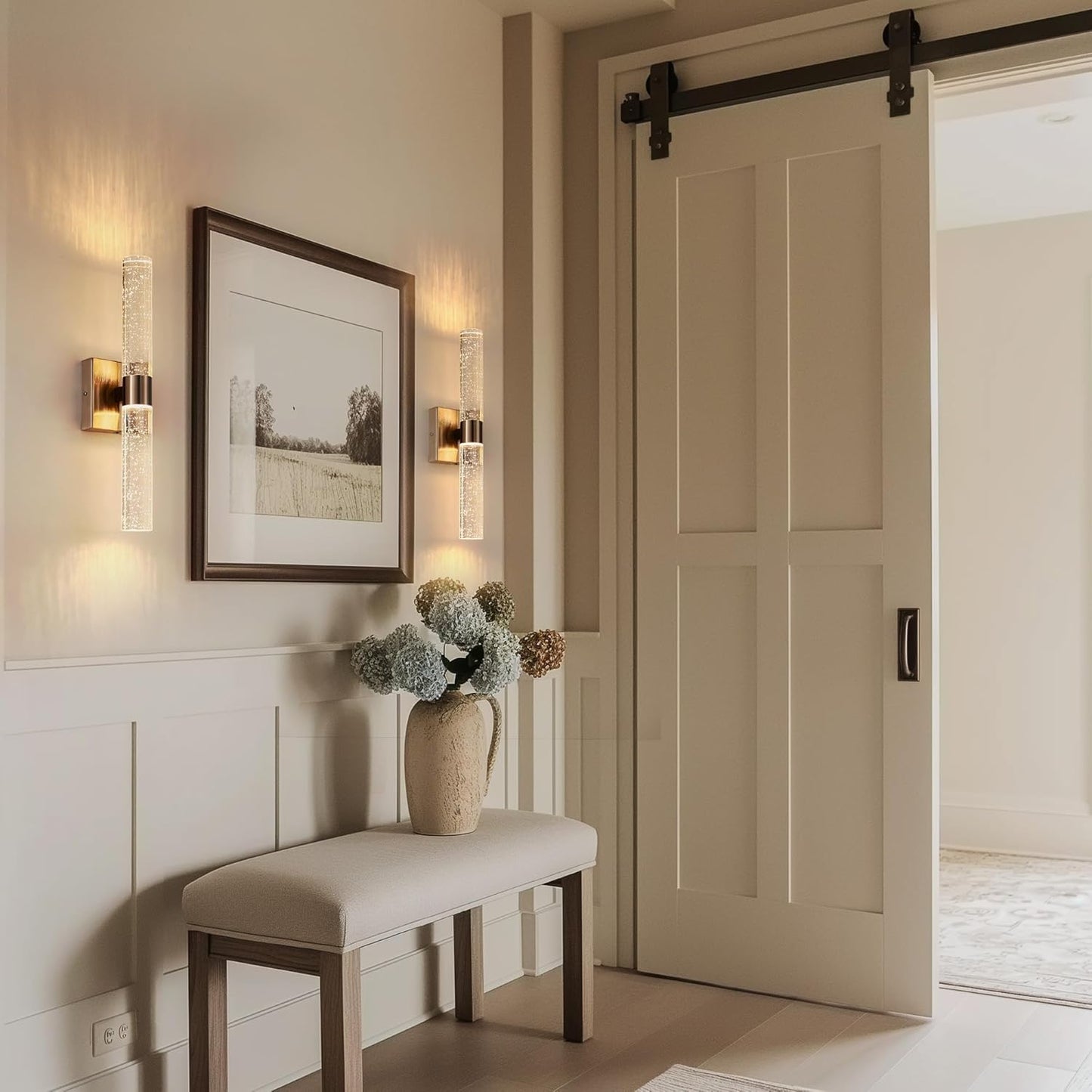 DORESshop Modern Wall Sconces Set of Two, 3CCT Crystal Bathroom Sconces Wall Light, Brushed Nickel Vanity Light Fixture, Sconce Wall Decor Set of 2, Wall Lights for Bedroom, Living Room, Hallway 18in