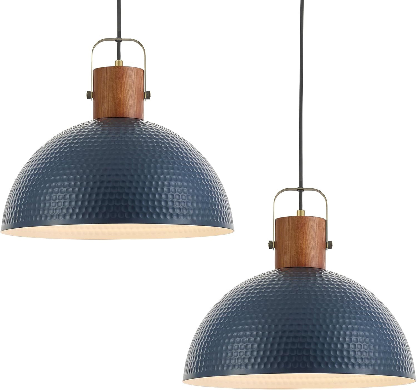 ELYONA 2 Pack Large Hammered Pendant Light Fixtures, 16 Inch Ash Wood Vintage Dome Hanging Lamp, Antique Gold Mid Century Pendant Lighting for Kitchen Island, Farmhouse, Dining Room, Brushed Brass