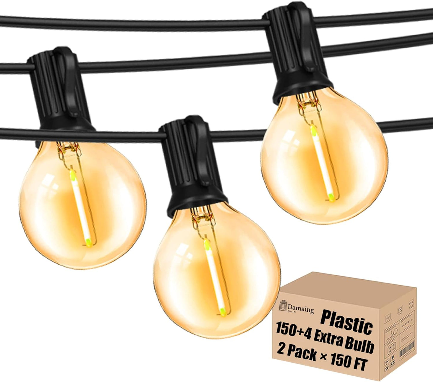 Outdoor String Lights 200FT Waterproof Globe String Lights with 104 Shatterproof G40 LED bulbs, Dimmable Connectable Patio Light String Lights for hanging Bistro Backyard Gazebo,2-Pack x 100ft