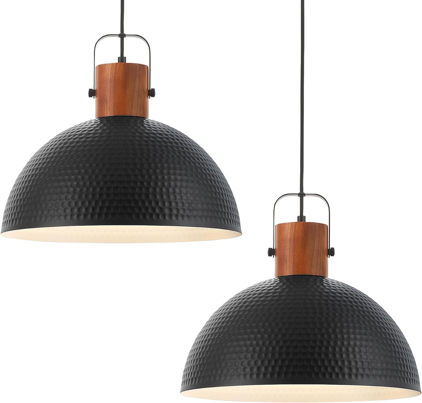 ELYONA 2 Pack Large Hammered Pendant Light Fixtures, 16 Inch Ash Wood Vintage Dome Hanging Lamp, Antique Gold Mid Century Pendant Lighting for Kitchen Island, Farmhouse, Dining Room, Brushed Brass