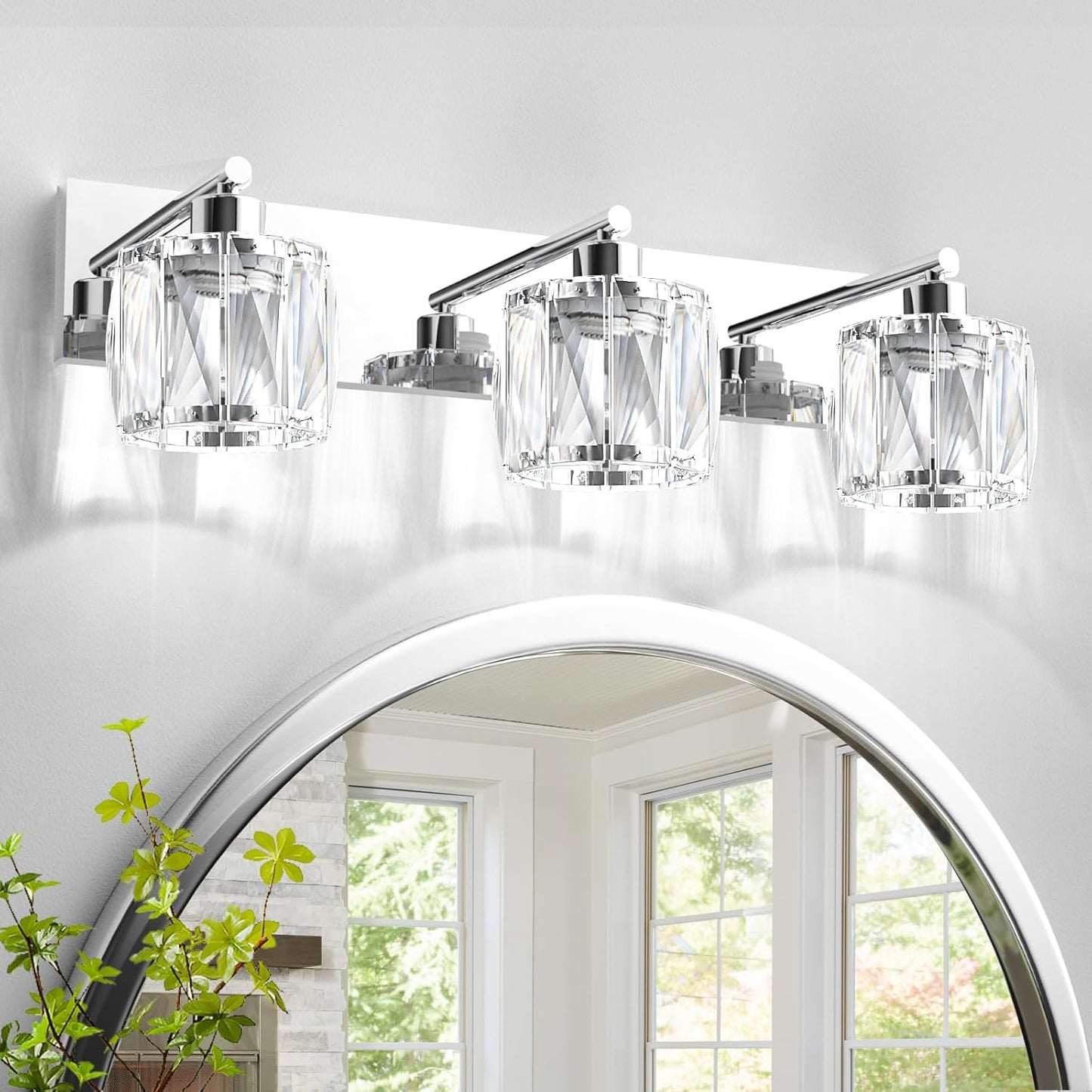 VOLISUN Crystal Vanity Lights - 4 Light Modern Stainless Steel Bathroom Light Over Mirror, Chrome Finish - UL Certificated (Exclude Bulb)