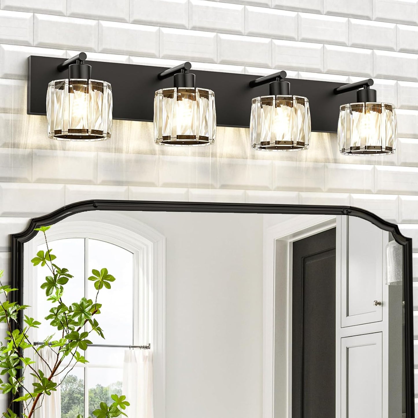 VOLISUN Crystal Vanity Lights - 4 Light Modern Stainless Steel Bathroom Light Over Mirror, Chrome Finish - UL Certificated (Exclude Bulb)