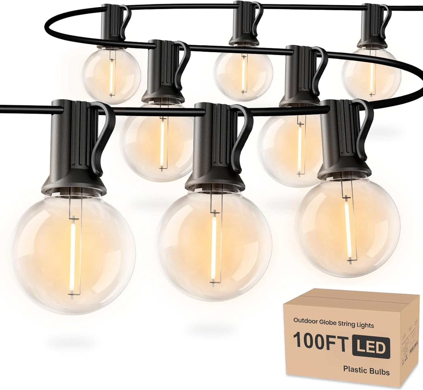 RTTY Outdoor String Lights 200ft, 2 Pack 100ft G40 Led Patio Globe Lights with 52pcs Bulbs,Shatterproof Waterproof Connectable Outside Hanging for Porch Cafe Bistro Backyard Gazebo Balcony Deck Party