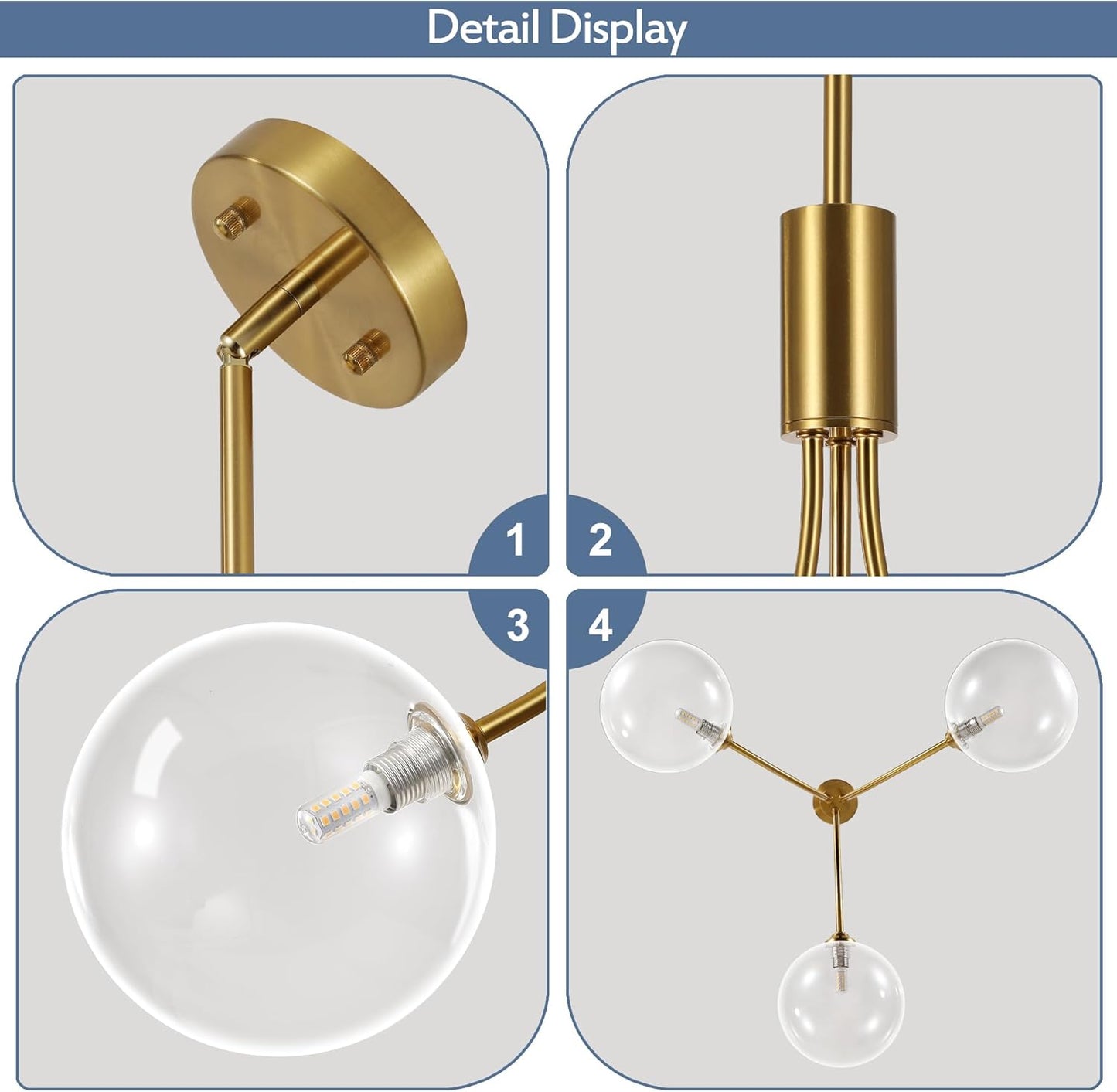 3-Light Gold Light Fixture for Kitchen,Modern Dining Room Light Fixture,Sputnik Chandeliers with Clear Glass Shade for Kitchen Island Living Room Bedroom Foyer Entryway,25.2in,G9.
