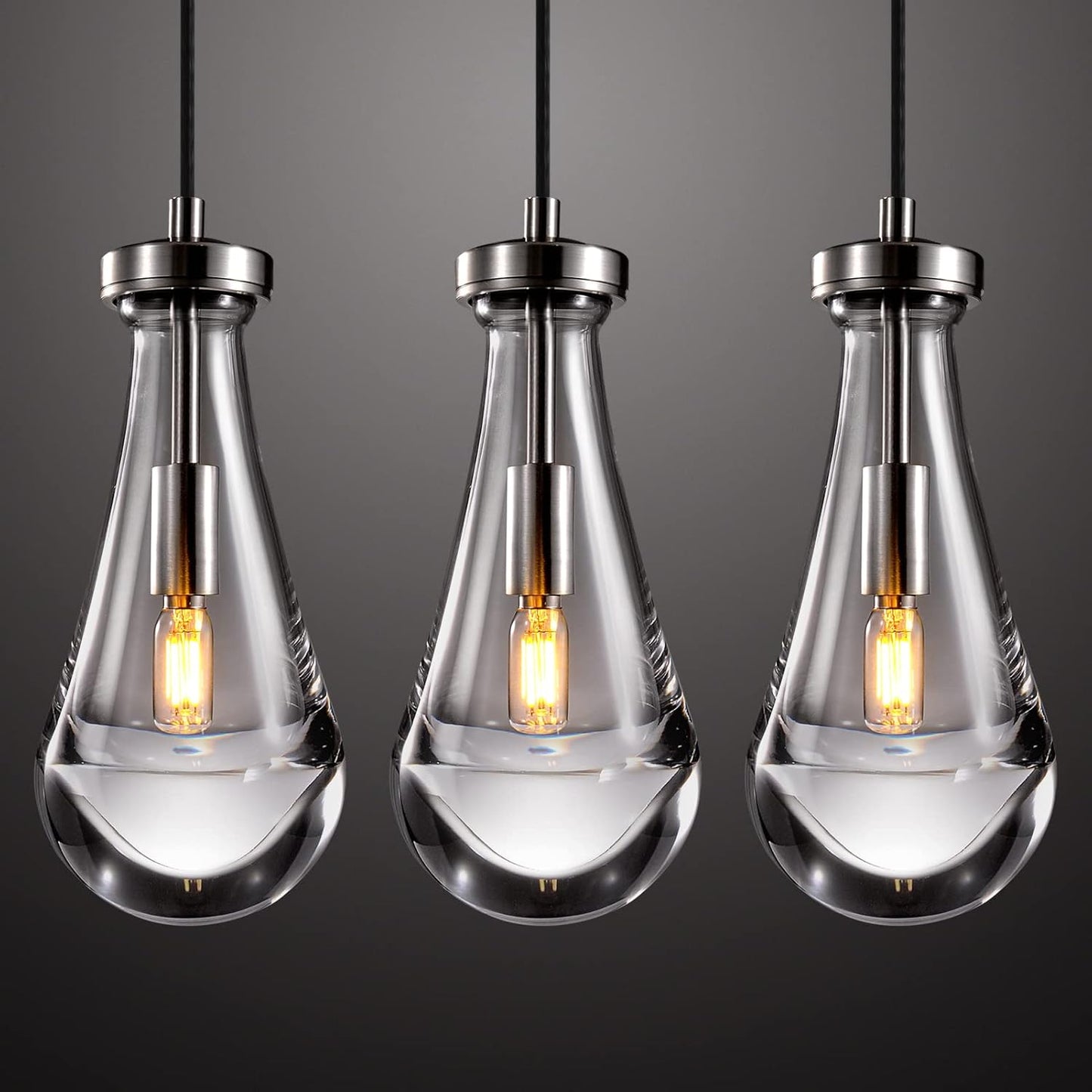 Raindrop Pendant Light Fixtures Set of Two, Brass Glass Pendant Lighting, Teardrops Pendant Lights Kitchen Island, Indoor Pendant Light for Kitchen Island Bedroom Bathroom, Included Bulb