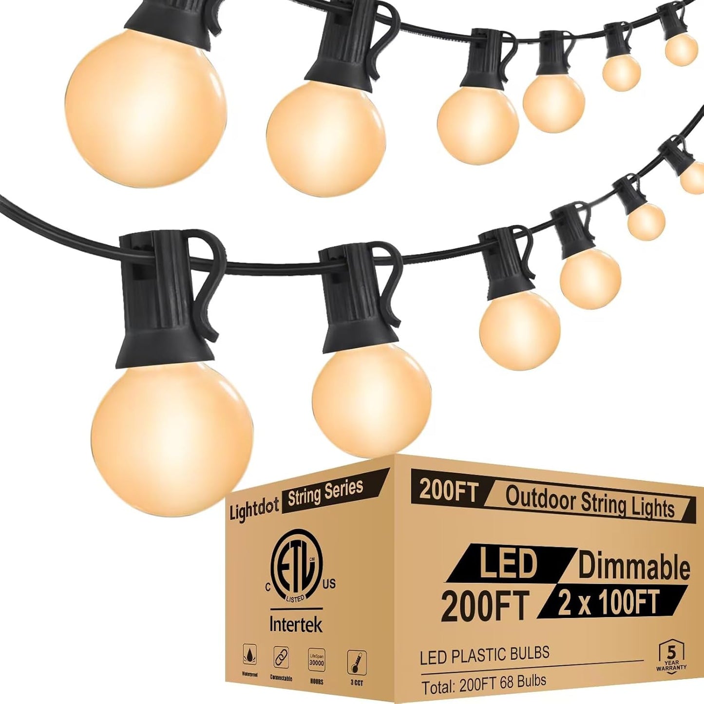 Lightdot 500FT Outdoor String Lights, LED Bistro String Lights with Shatterproof ST38 Bulbs, 2200K Dimmable, Waterproof Hanging Lights for Porch, Party, Garden, Backyard, Balcony