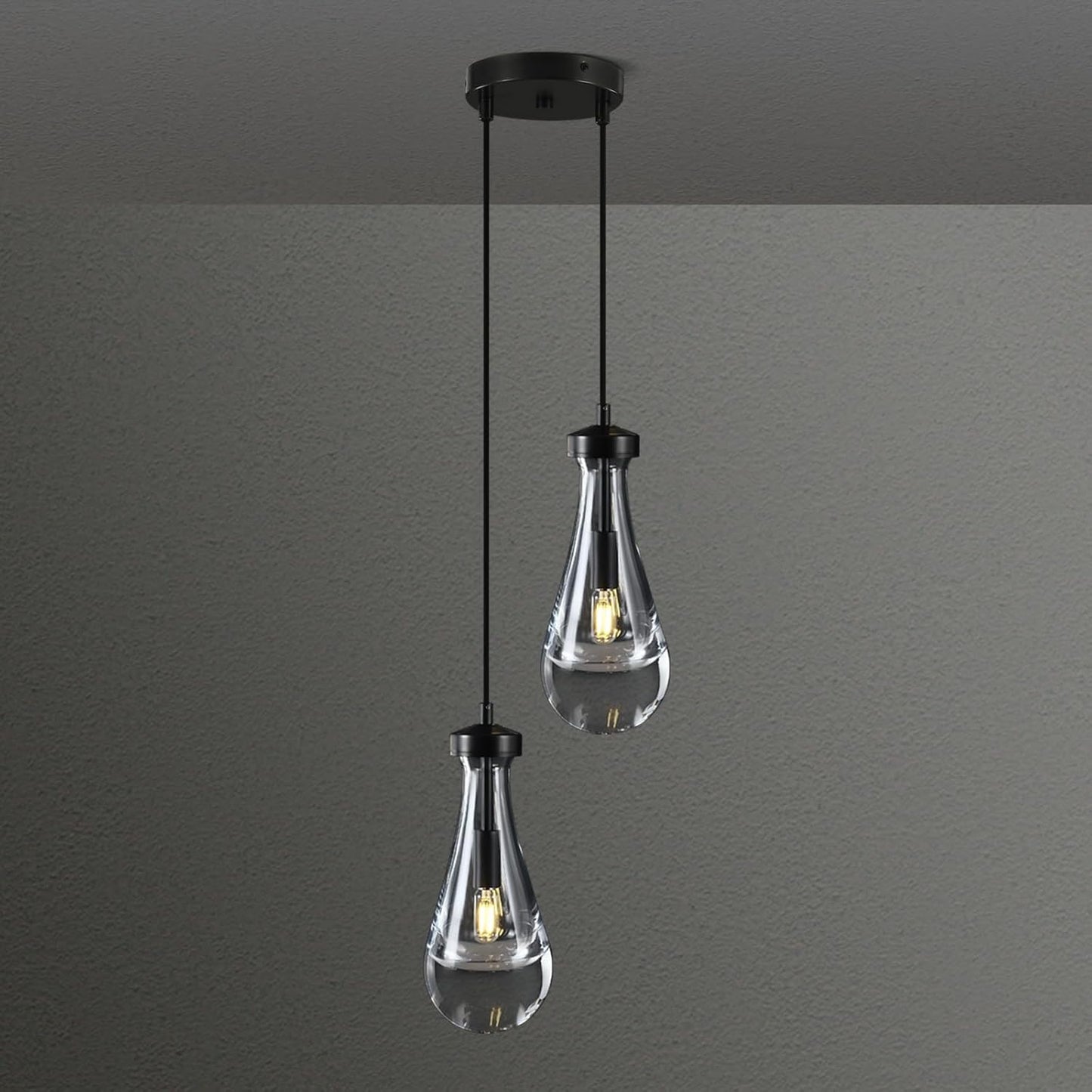 Raindrop Pendant Light Fixtures Set of Two, Brass Glass Pendant Lighting, Teardrops Pendant Lights Kitchen Island, Indoor Pendant Light for Kitchen Island Bedroom Bathroom, Included Bulb