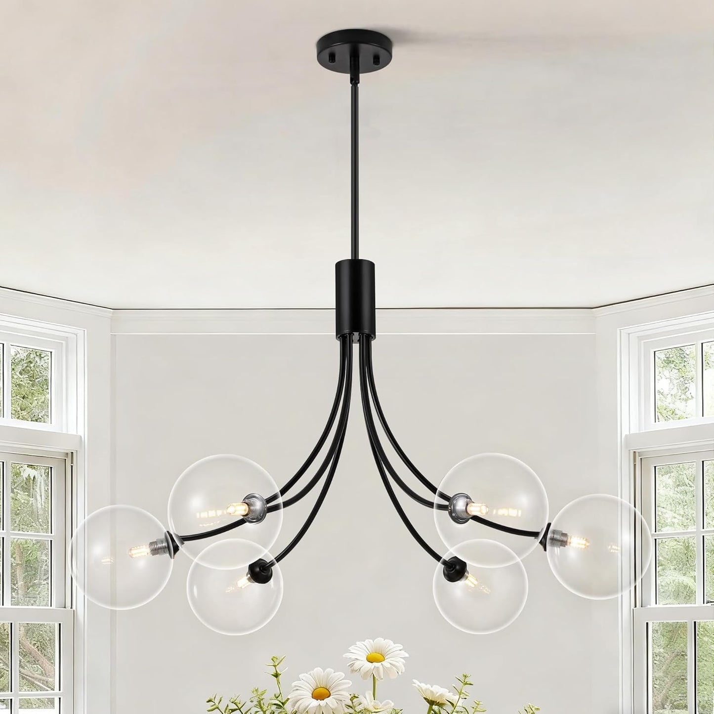 3-Light Gold Light Fixture for Kitchen,Modern Dining Room Light Fixture,Sputnik Chandeliers with Clear Glass Shade for Kitchen Island Living Room Bedroom Foyer Entryway,25.2in,G9.