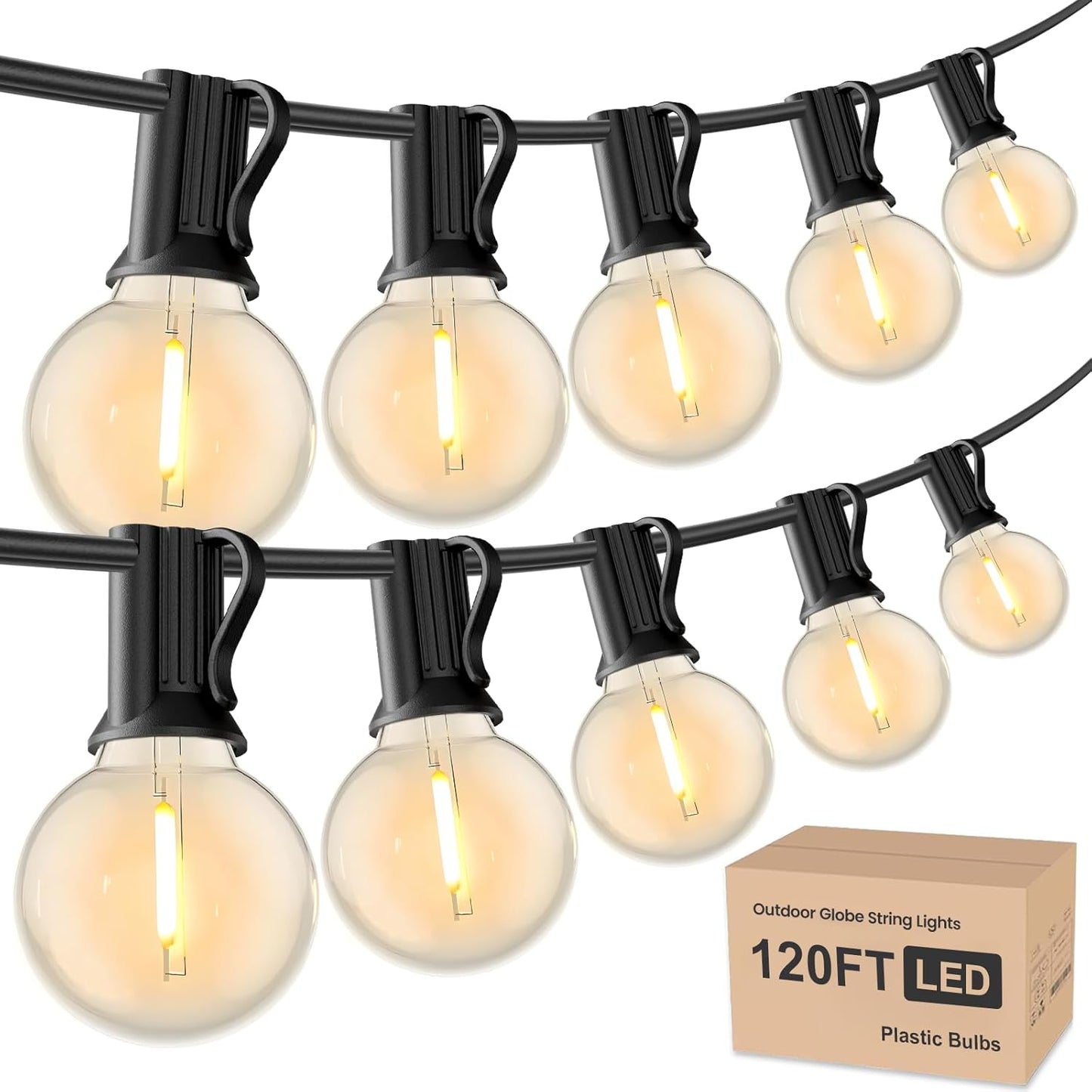 RTTY Outdoor String Lights 200ft, 2 Pack 100ft G40 Led Patio Globe Lights with 52pcs Bulbs,Shatterproof Waterproof Connectable Outside Hanging for Porch Cafe Bistro Backyard Gazebo Balcony Deck Party