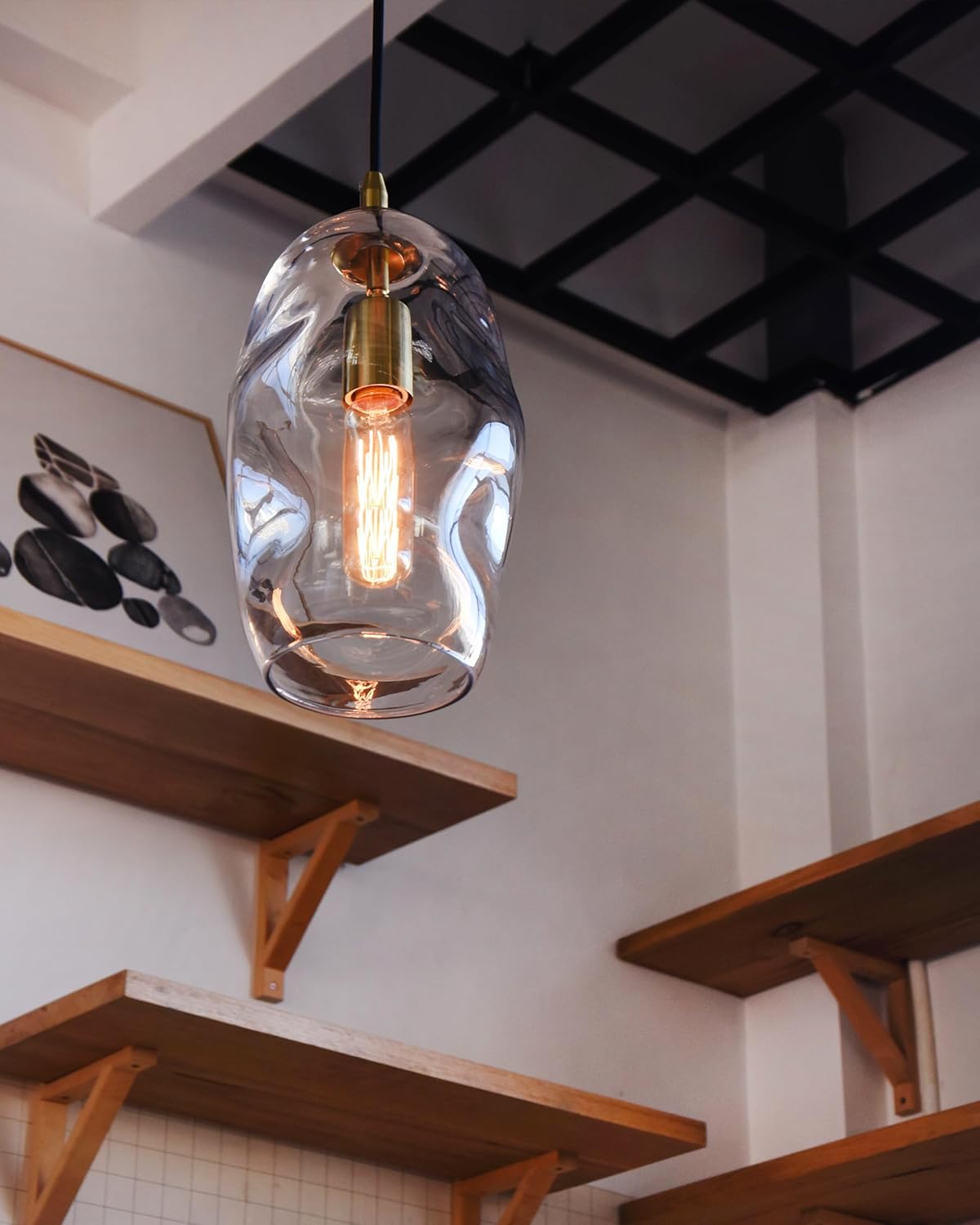 CASAMOTION Pendant Light Fixtures Glass Pendant Lights Kitchen Island Modern Gold Brass Kit Clear Organic Globe Bar Counter Dining Room Large Lamp Shade 12 Inch Height 1 Pack