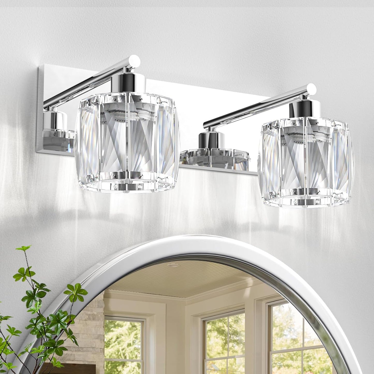 VOLISUN Crystal Vanity Lights - 4 Light Modern Stainless Steel Bathroom Light Over Mirror, Chrome Finish - UL Certificated (Exclude Bulb)