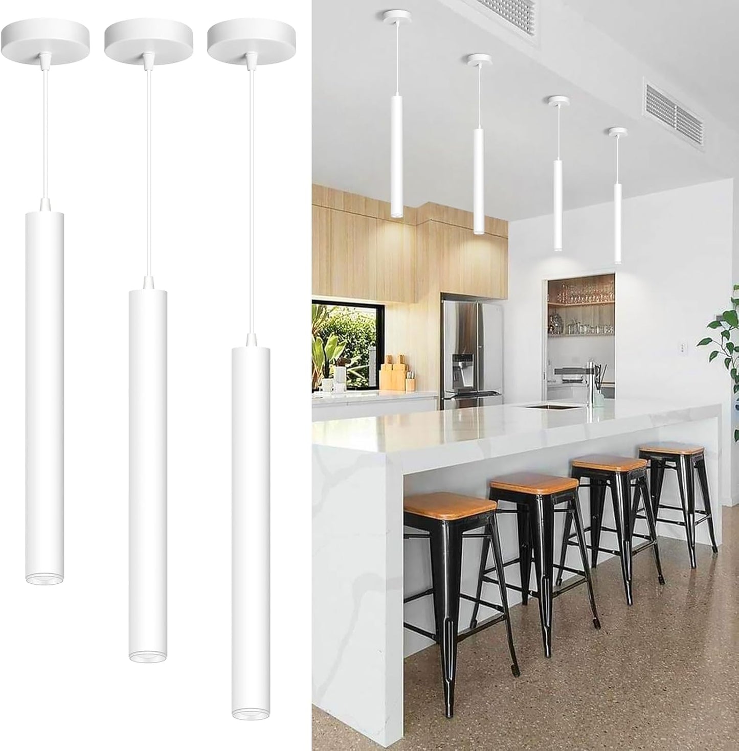 OKELI Modern Pendant Lights 4000K LED Dimmable Pendant Light Fixtures Pendant Lighting for Kitchen Island,Bar,Bedroom, 15.7inch, 10W, ETL, 3Pack