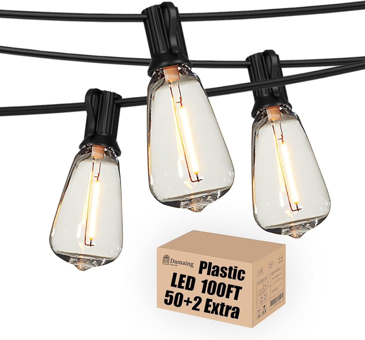 Outdoor String Lights 200FT Waterproof Globe String Lights with 104 Shatterproof G40 LED bulbs, Dimmable Connectable Patio Light String Lights for hanging Bistro Backyard Gazebo,2-Pack x 100ft