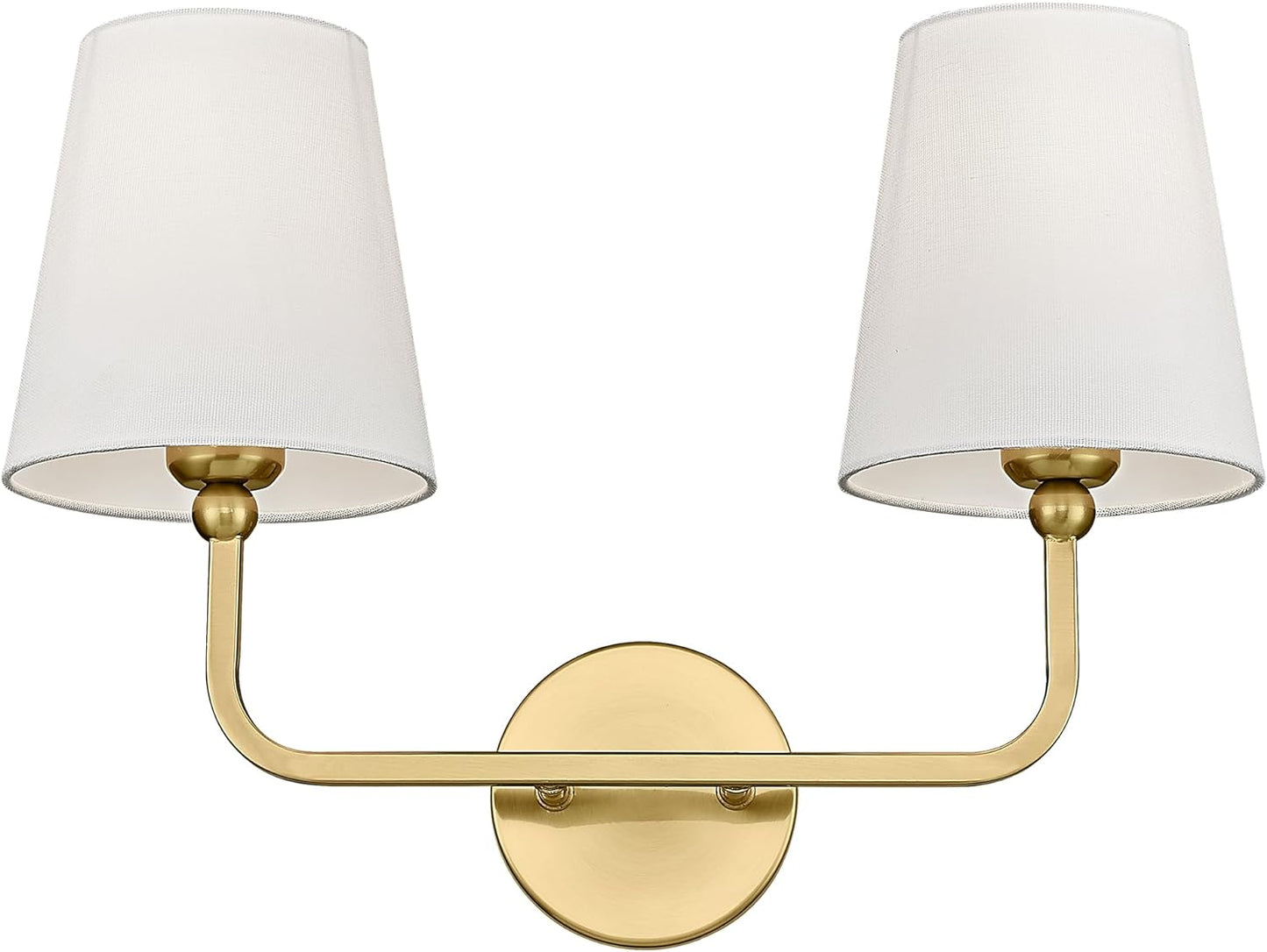 Bathroom Light Fixtures, Brushed Gold Vanity Lights with Flared White Fabric Shade, 3 Light Wall Sconce, Modern Sconces Wall Lighting for Hallway Bedroom, VL837-BG-3