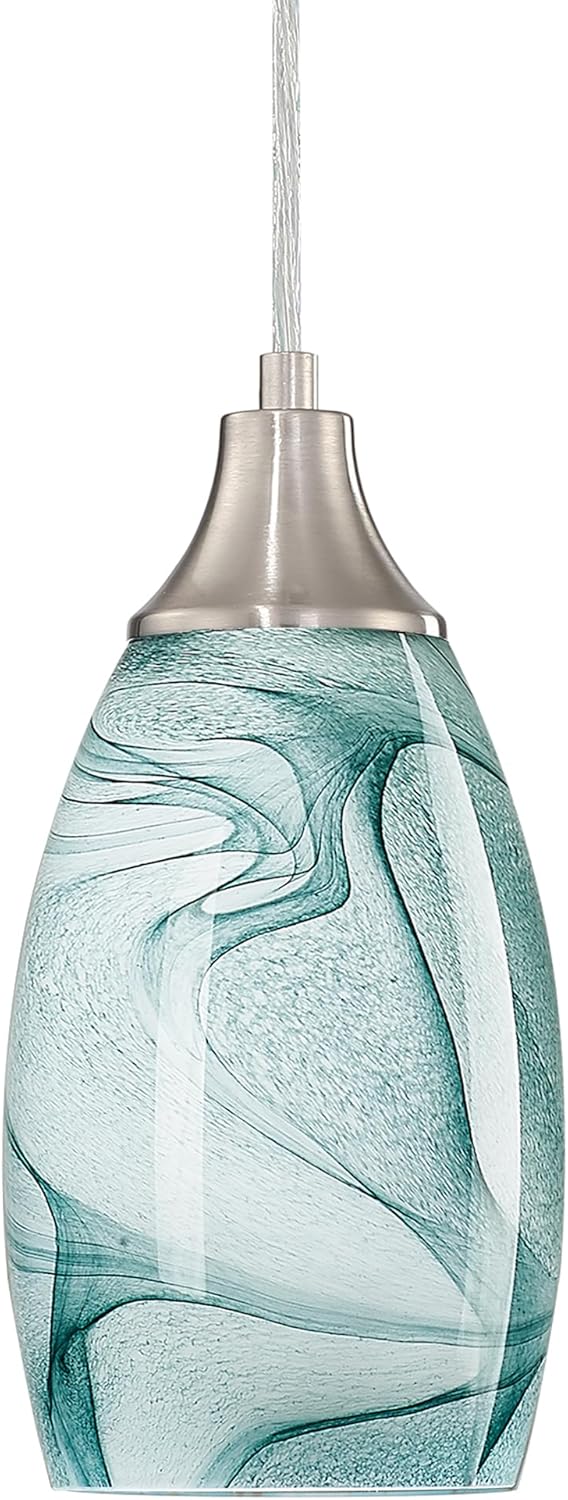Dark Blue Glass Mini Pendant Lights for Kitchen Island 3Pack Blown Art Glass Pendant Lighting Shade Hanging Pendant Lights with Brushed Nickel Finish for Kitchen Over Sink,Dining Room