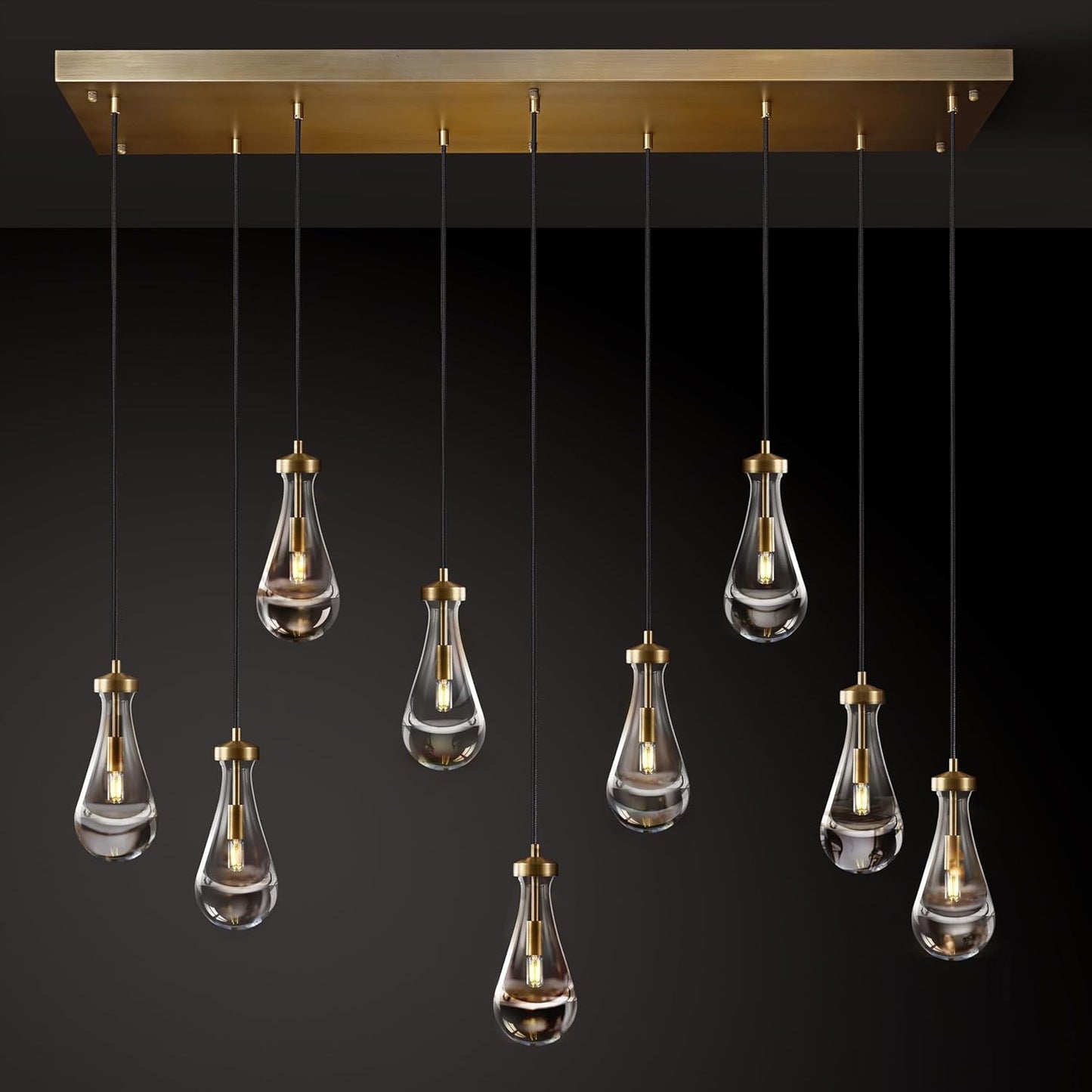 Raindrop Pendant Light Fixtures Set of Two, Brass Glass Pendant Lighting, Teardrops Pendant Lights Kitchen Island, Indoor Pendant Light for Kitchen Island Bedroom Bathroom, Included Bulb