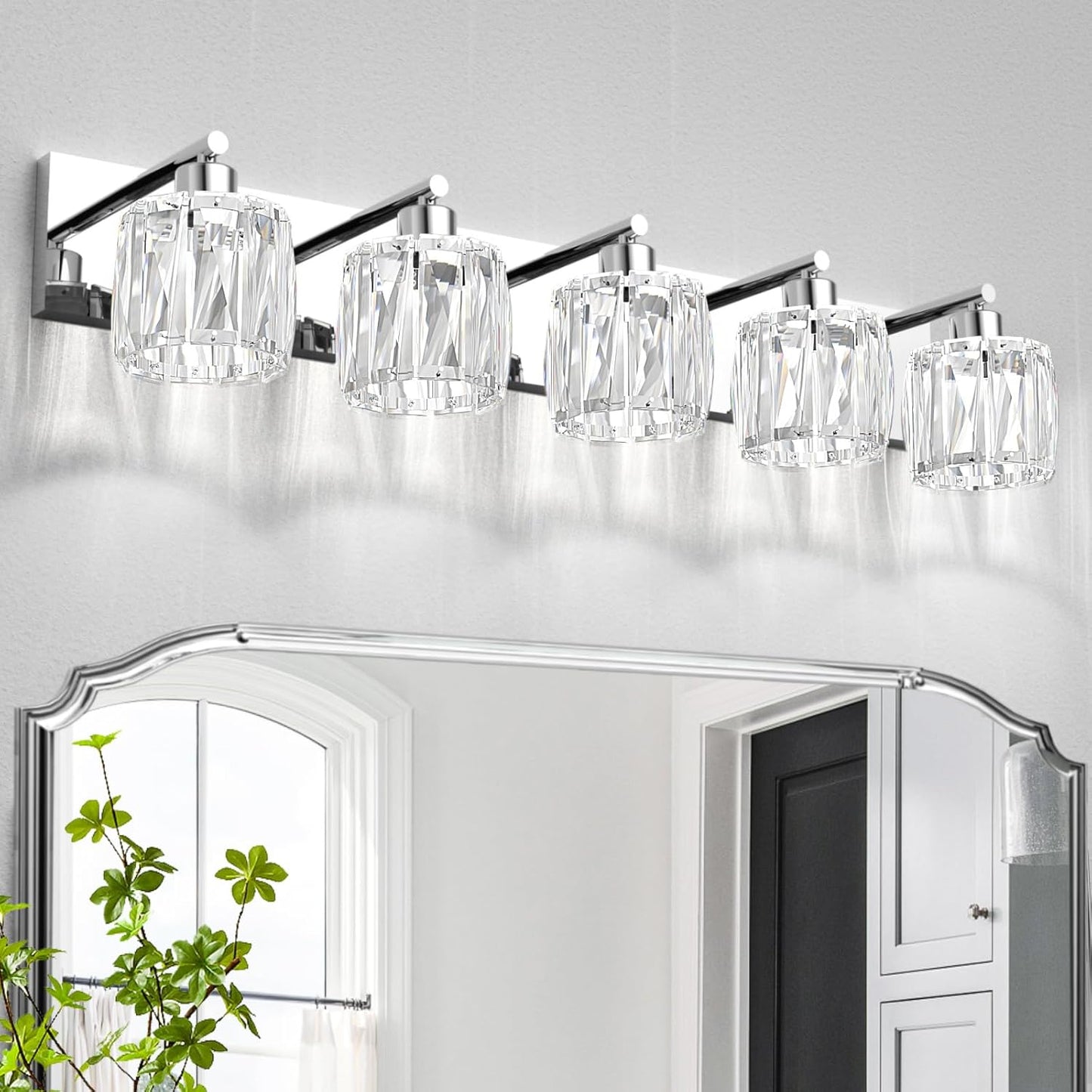 VOLISUN Crystal Vanity Lights - 4 Light Modern Stainless Steel Bathroom Light Over Mirror, Chrome Finish - UL Certificated (Exclude Bulb)