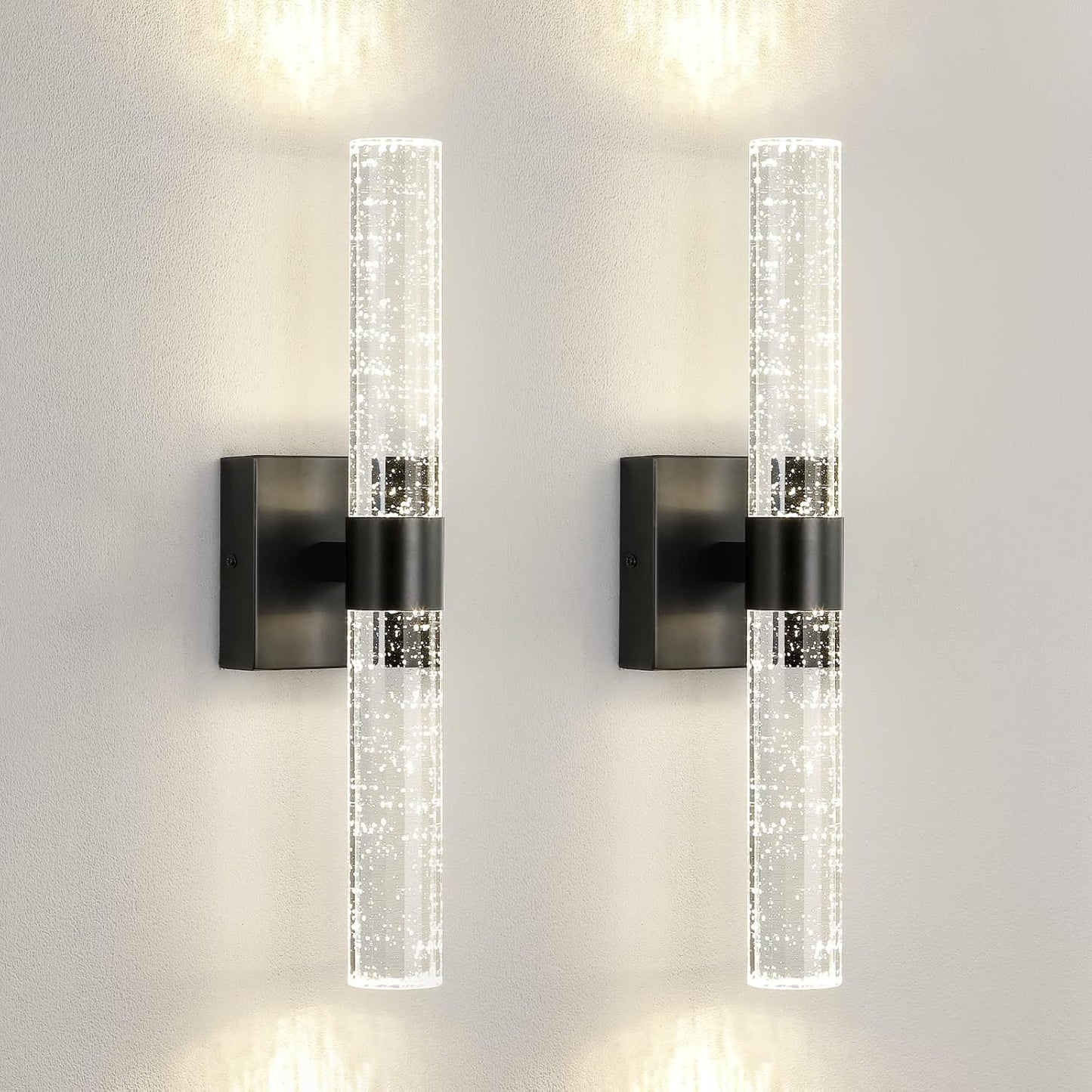 Wireless Wall Sconces Set of Two Battery Operated, 4000K Dimmable Crystal LED Bathroom Sconces Wall Lighting Modern Indoor Nickel Wall Lights for Bedroom Living Room