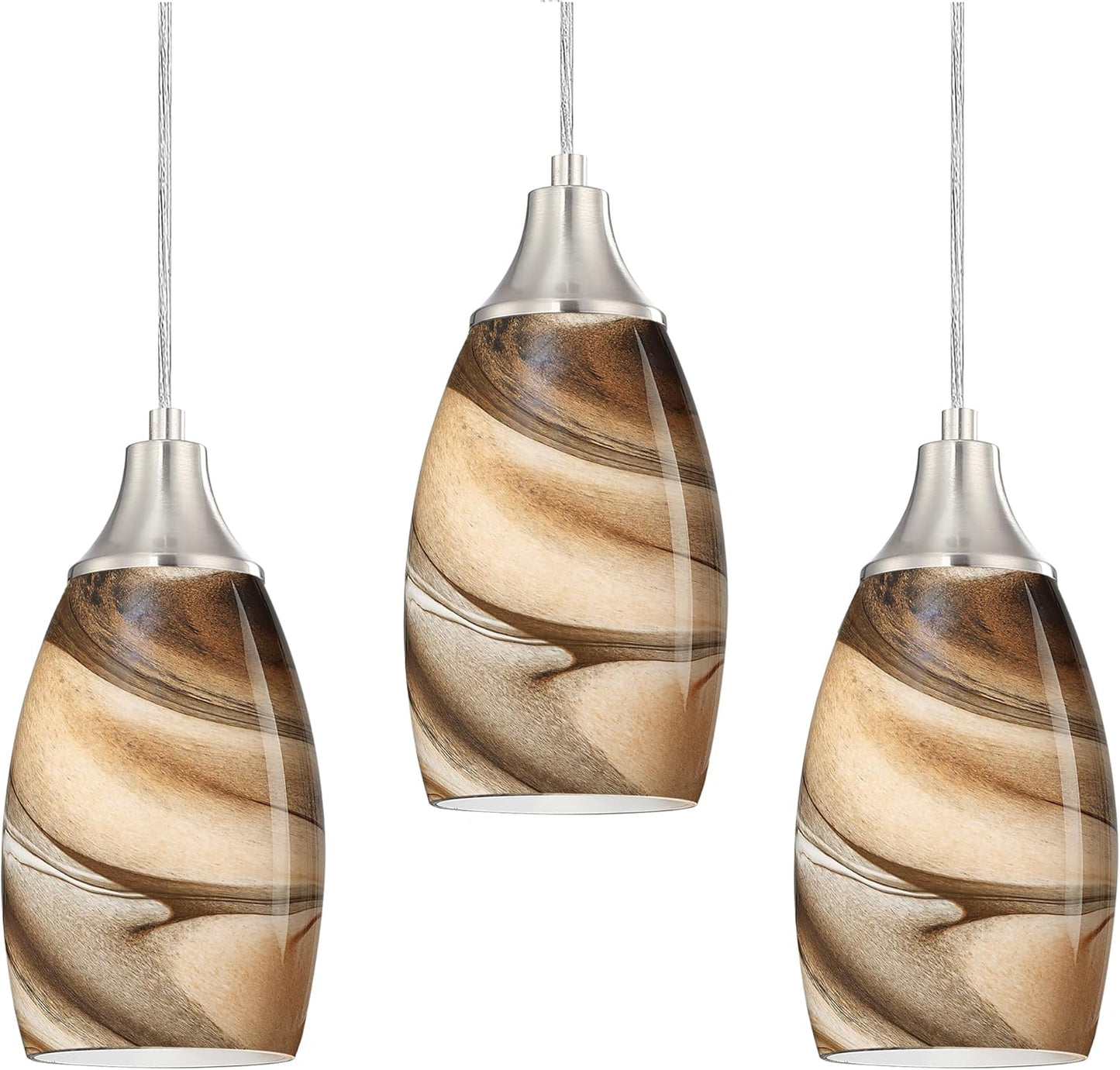 Dark Blue Glass Mini Pendant Lights for Kitchen Island 3Pack Blown Art Glass Pendant Lighting Shade Hanging Pendant Lights with Brushed Nickel Finish for Kitchen Over Sink,Dining Room