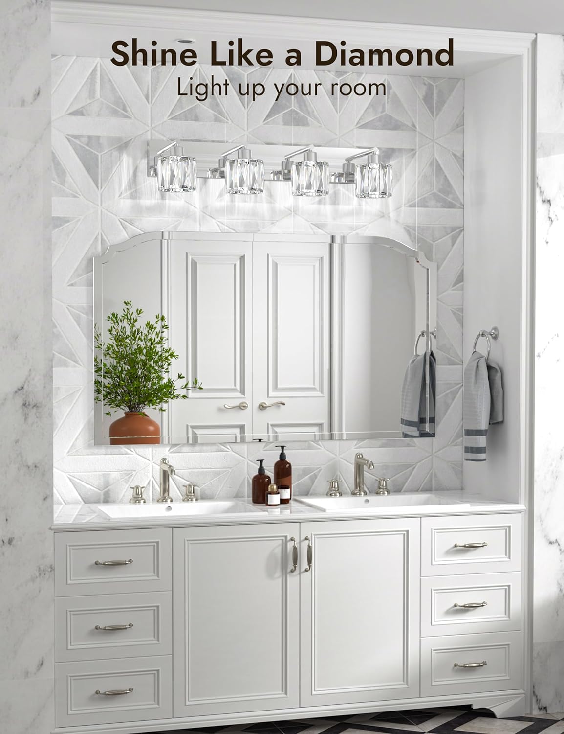 VOLISUN Crystal Vanity Lights - 4 Light Modern Stainless Steel Bathroom Light Over Mirror, Chrome Finish - UL Certificated (Exclude Bulb)