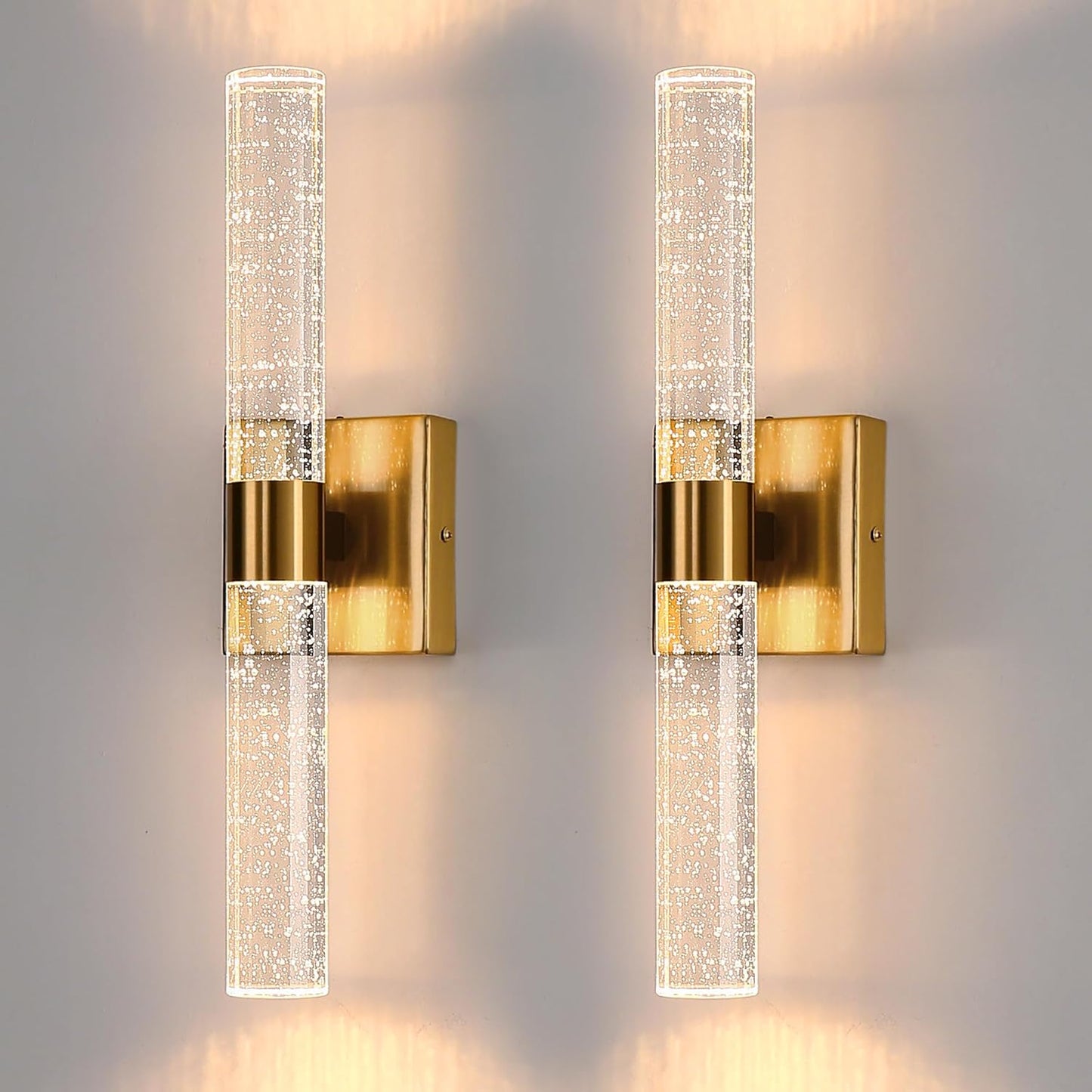 DORESshop Modern Wall Sconces Set of Two, 3CCT Crystal Bathroom Sconces Wall Light, Brushed Nickel Vanity Light Fixture, Sconce Wall Decor Set of 2, Wall Lights for Bedroom, Living Room, Hallway 18in