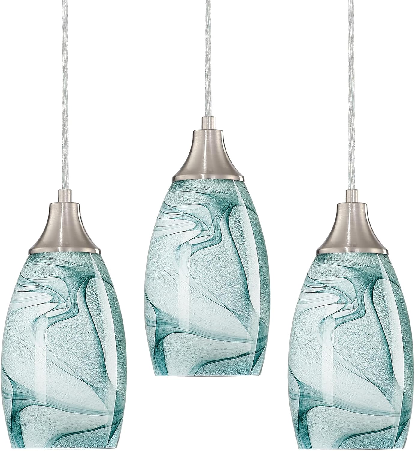 Dark Blue Glass Mini Pendant Lights for Kitchen Island 3Pack Blown Art Glass Pendant Lighting Shade Hanging Pendant Lights with Brushed Nickel Finish for Kitchen Over Sink,Dining Room