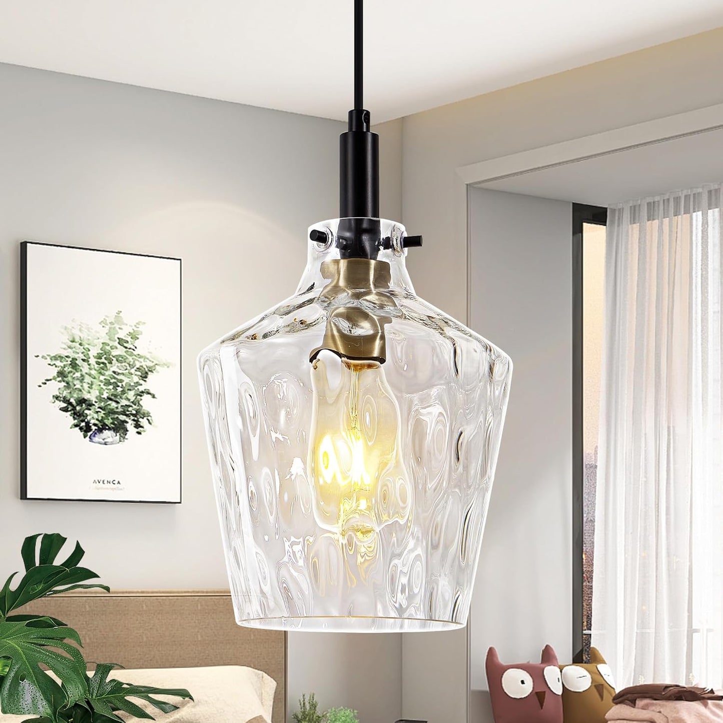 Modern Glass Pendant Lighting for Kitchen Island 2 Pack, Farmhouse Black and Gold Pendant Light Fixtures, Adjustable Hanging Ceiling Light, Angled Clear Glass Shades 8 Inch