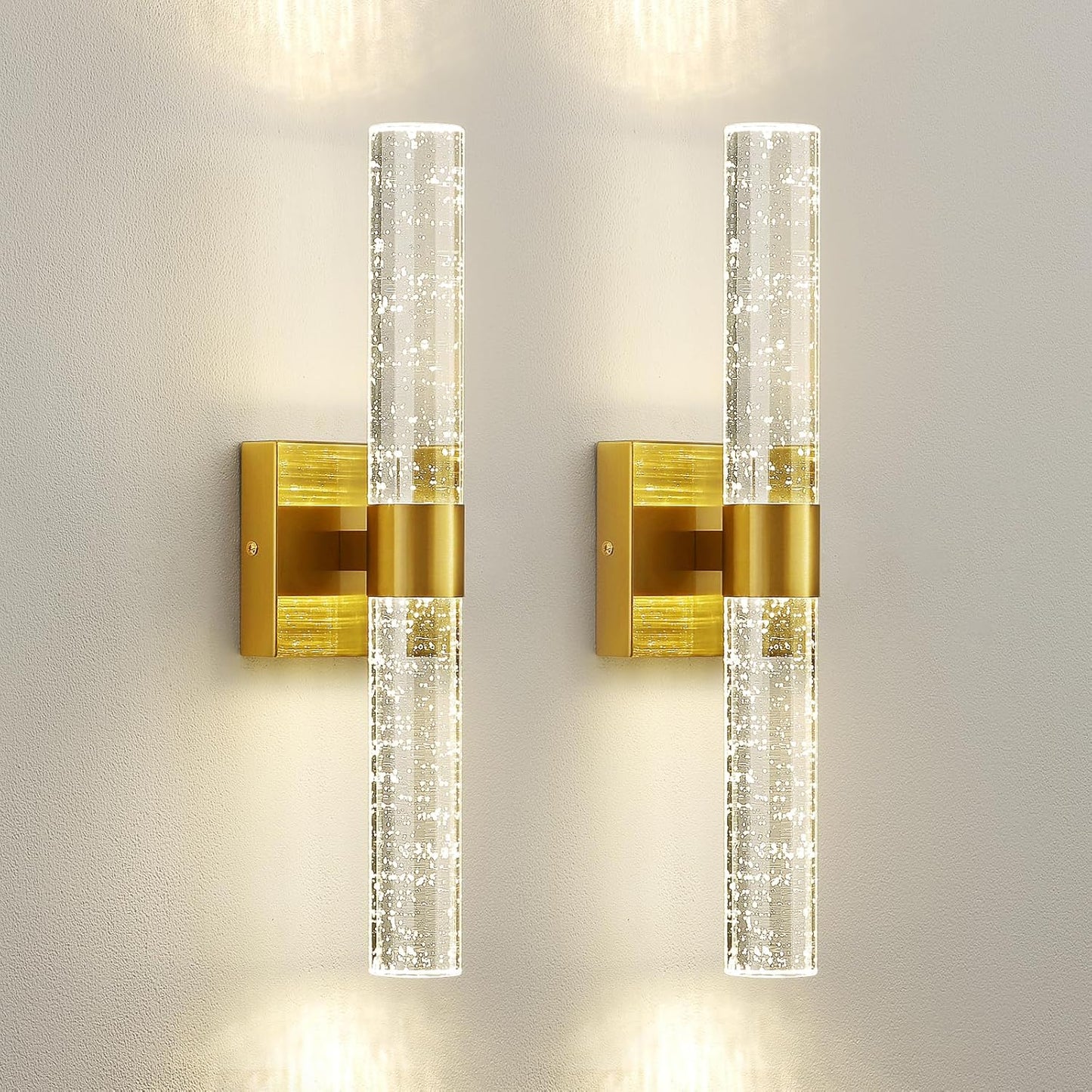 Wireless Wall Sconces Set of Two Battery Operated, 4000K Dimmable Crystal LED Bathroom Sconces Wall Lighting Modern Indoor Nickel Wall Lights for Bedroom Living Room