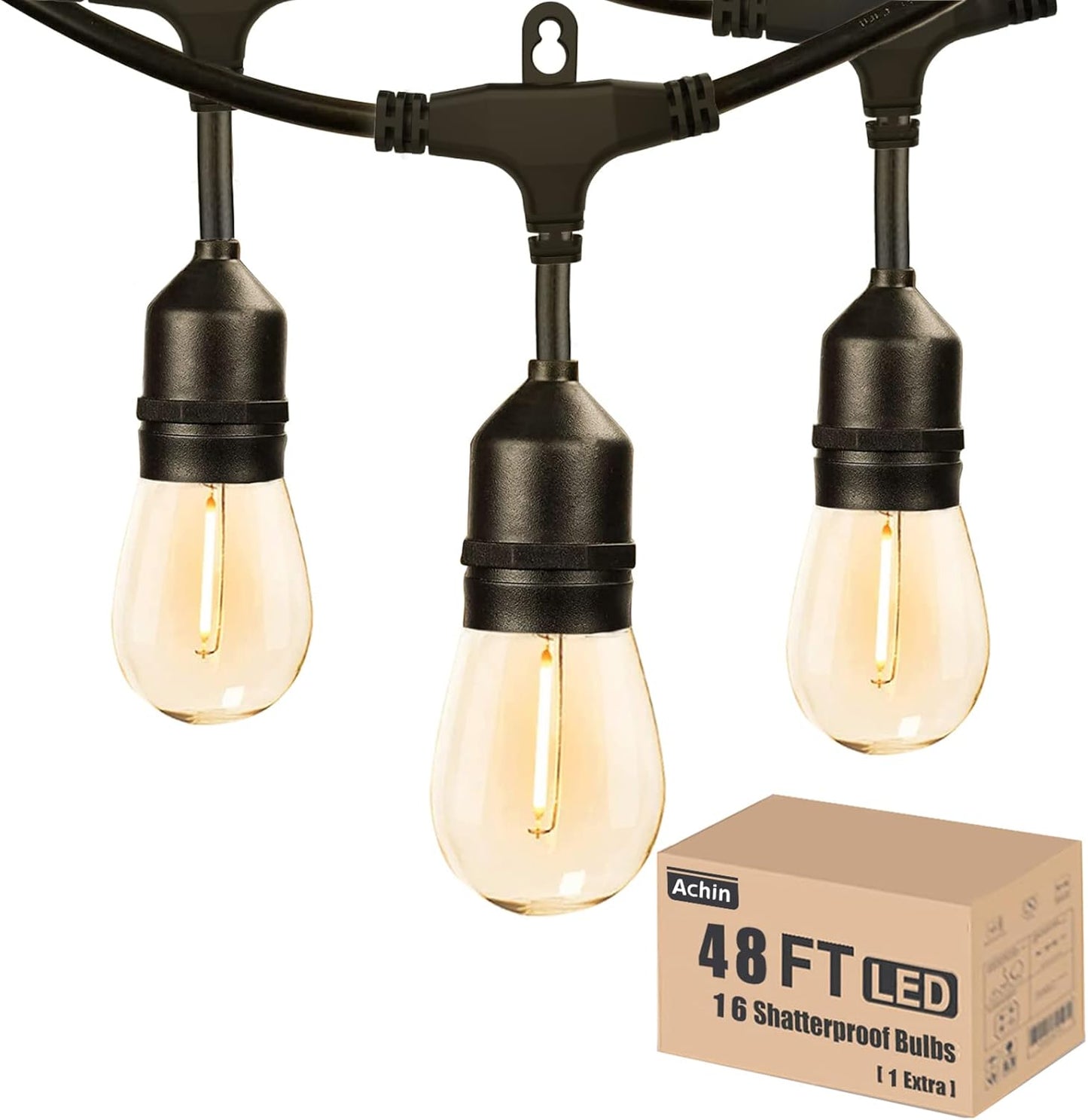 Achin Outdoor String Lights 150 Feet LED Waterproof Patio Lights with 50 Shatterproof Dimmable Warm Edison Bulbs String Lights for Outdoor Gazebo Bistro Wedding Birthday Party Lights, Connectable