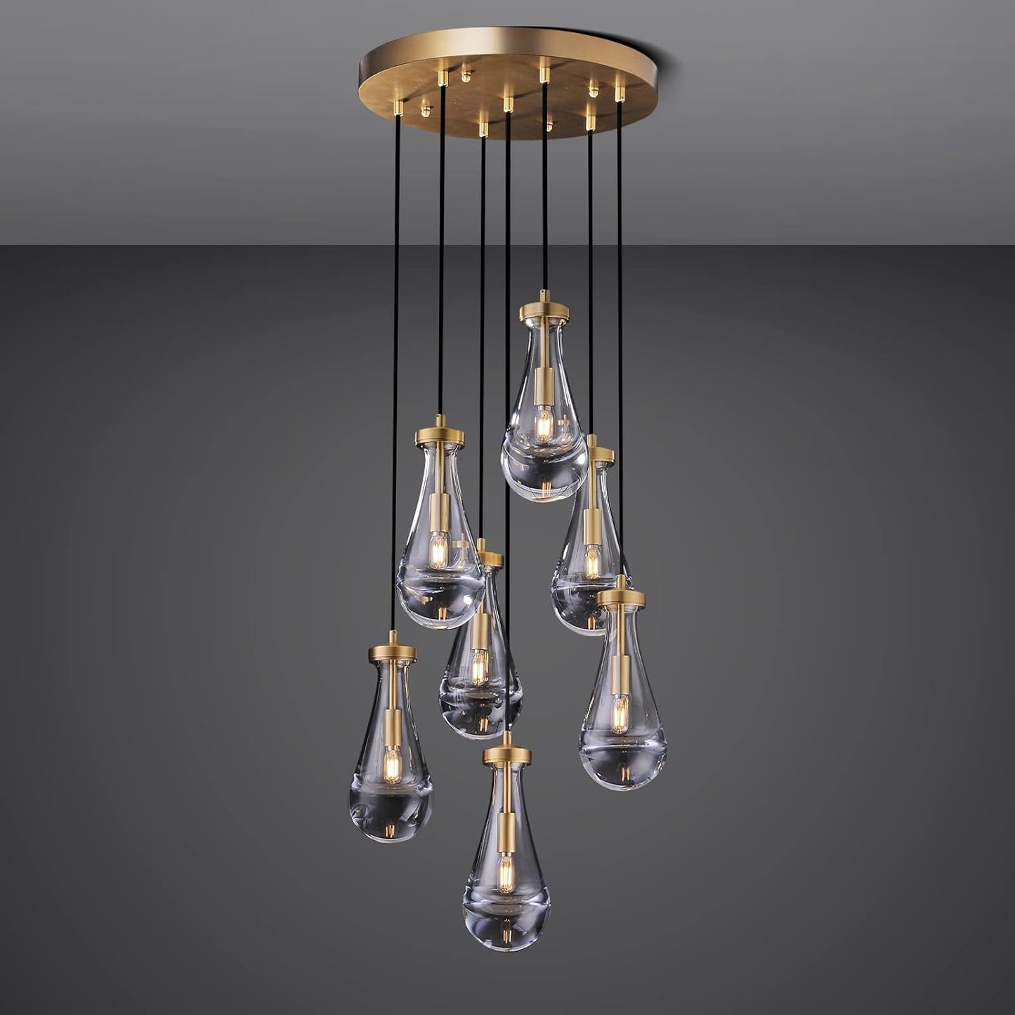 Raindrop Pendant Light Fixtures Set of Two, Brass Glass Pendant Lighting, Teardrops Pendant Lights Kitchen Island, Indoor Pendant Light for Kitchen Island Bedroom Bathroom, Included Bulb