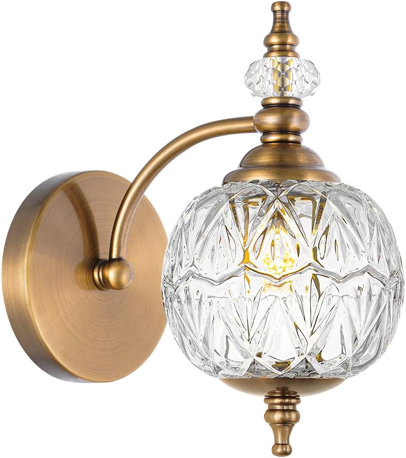 Brushed Gold Bathroom Vanity Light Fixture Vintage Style - 3 Light G9 Bulb Compatible, 23" Wide Bathroom Lighting Over Mirror with Hand-Etched Glass Shades, Easy Mount for Makeup Area