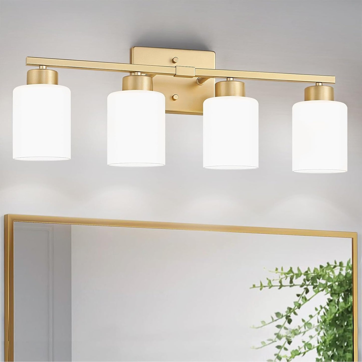 Brushed Nickel Bathroom Light Fixtures, 5-Light Modern Vanity Light Over Mirror, Wall Sconces with Milky White Frosted Glass Shades, E26 Socket (Bulbs Not Included)