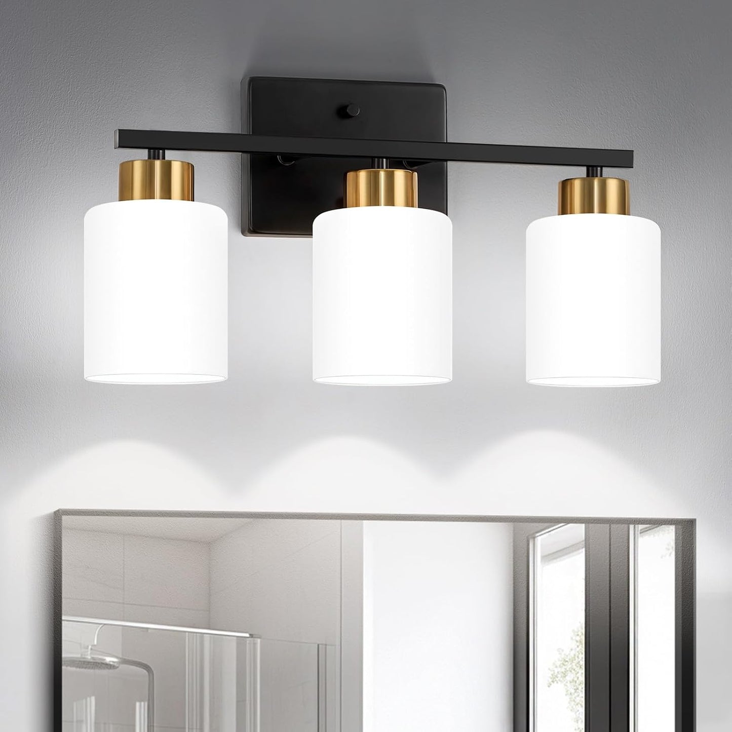 Brushed Nickel Bathroom Light Fixtures, 5-Light Modern Vanity Light Over Mirror, Wall Sconces with Milky White Frosted Glass Shades, E26 Socket (Bulbs Not Included)