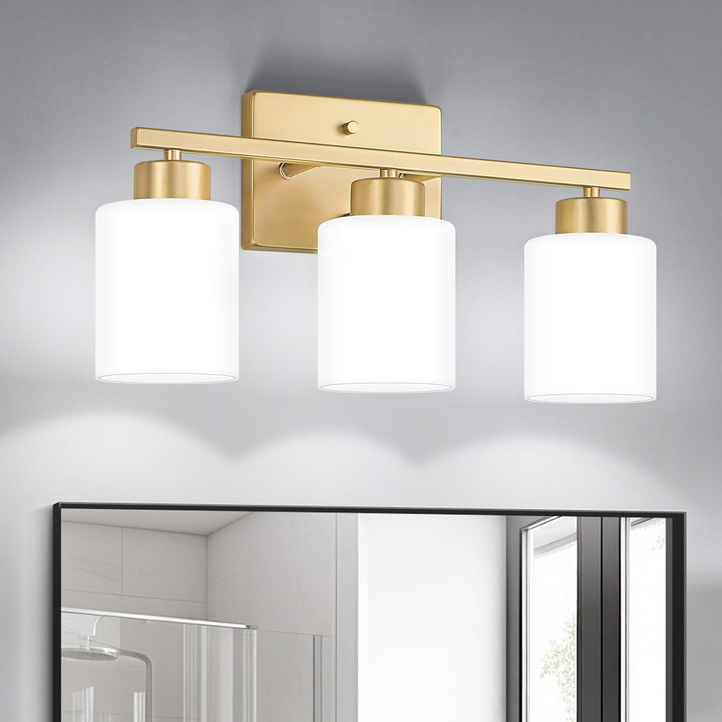 Brushed Nickel Bathroom Light Fixtures, 5-Light Modern Vanity Light Over Mirror, Wall Sconces with Milky White Frosted Glass Shades, E26 Socket (Bulbs Not Included)