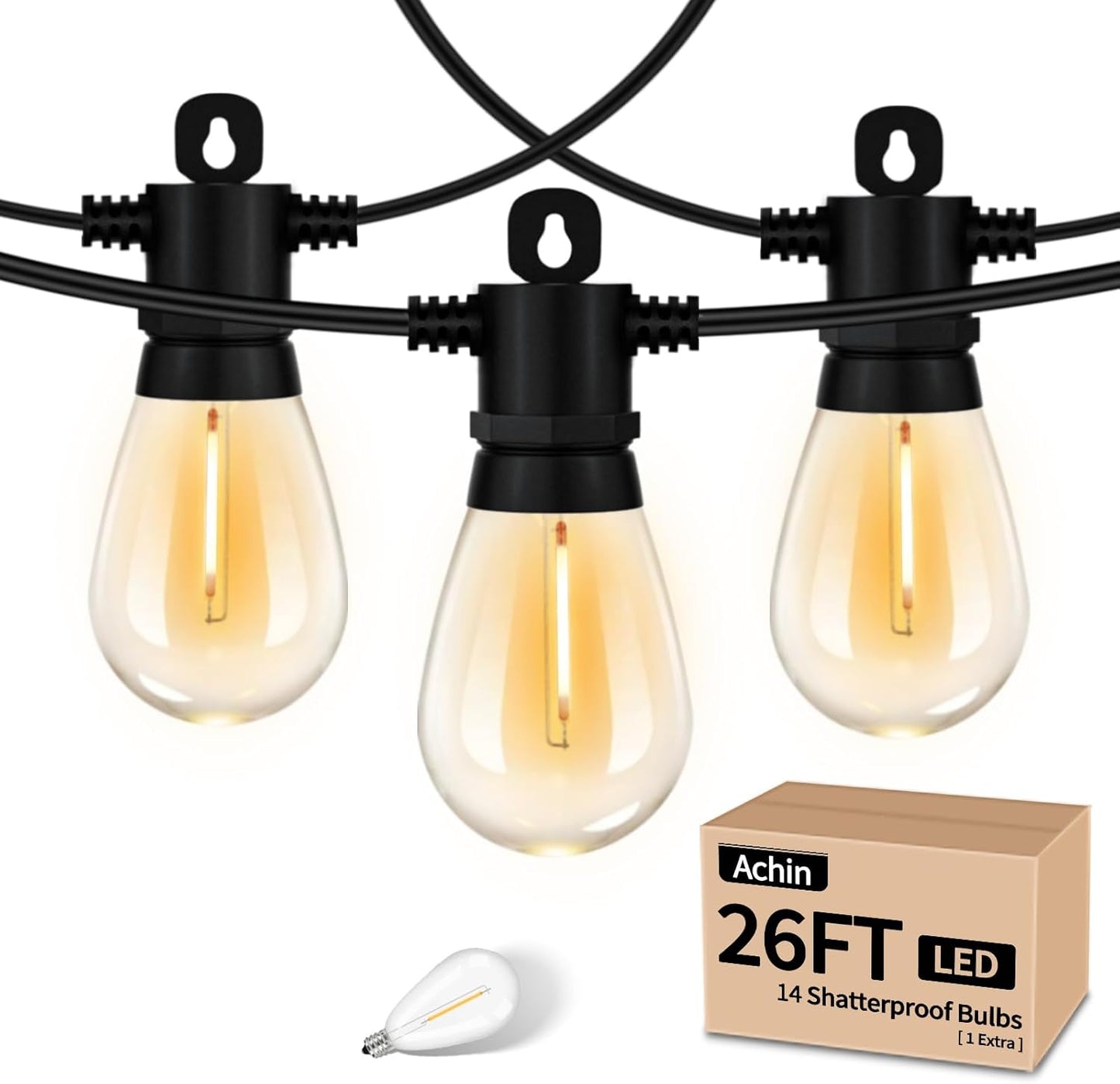 Achin Outdoor String Lights 150 Feet LED Waterproof Patio Lights with 50 Shatterproof Dimmable Warm Edison Bulbs String Lights for Outdoor Gazebo Bistro Wedding Birthday Party Lights, Connectable