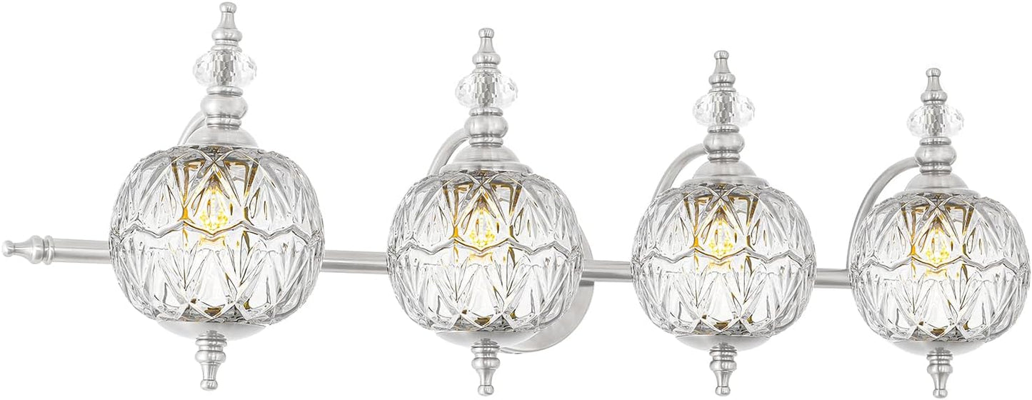 Brushed Gold Bathroom Vanity Light Fixture Vintage Style - 3 Light G9 Bulb Compatible, 23" Wide Bathroom Lighting Over Mirror with Hand-Etched Glass Shades, Easy Mount for Makeup Area