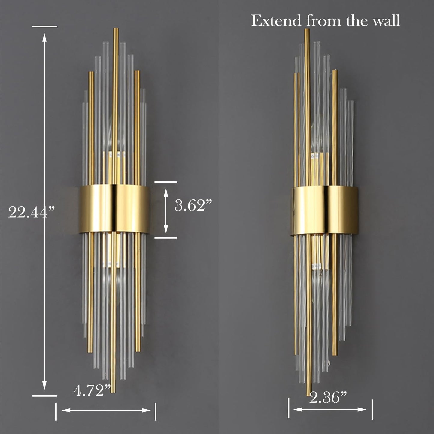 2-Light Modern Brushed Titanium Gold Wall Sconce with Clear Glass Crystal Luxury Wall Light Fixtures for Bedroom Living Room Bathroom Vanity Mirror Light Fixtures Set of 2