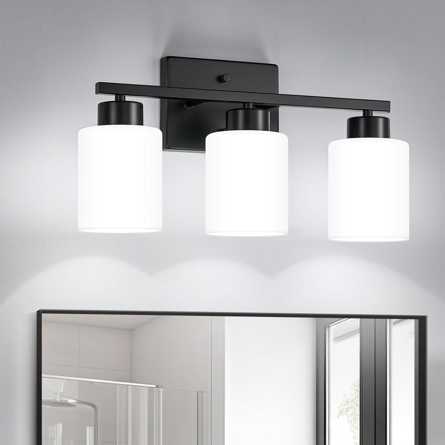 Brushed Nickel Bathroom Light Fixtures, 5-Light Modern Vanity Light Over Mirror, Wall Sconces with Milky White Frosted Glass Shades, E26 Socket (Bulbs Not Included)