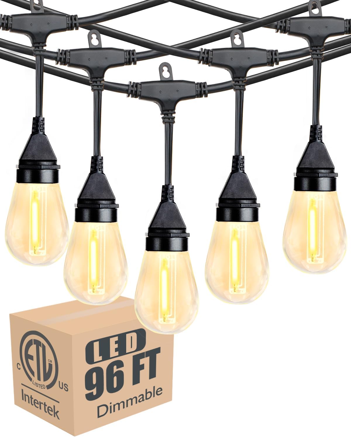Lightdot 500FT Outdoor String Lights, LED Bistro String Lights with Shatterproof ST38 Bulbs, 2200K Dimmable, Waterproof Hanging Lights for Porch, Party, Garden, Backyard, Balcony