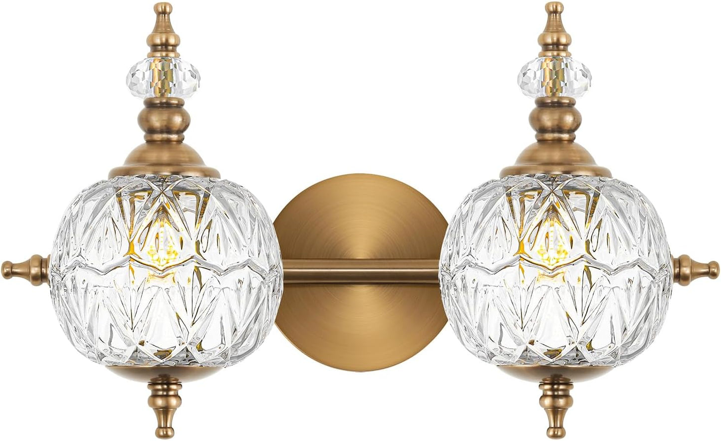 Brushed Gold Bathroom Vanity Light Fixture Vintage Style - 3 Light G9 Bulb Compatible, 23" Wide Bathroom Lighting Over Mirror with Hand-Etched Glass Shades, Easy Mount for Makeup Area