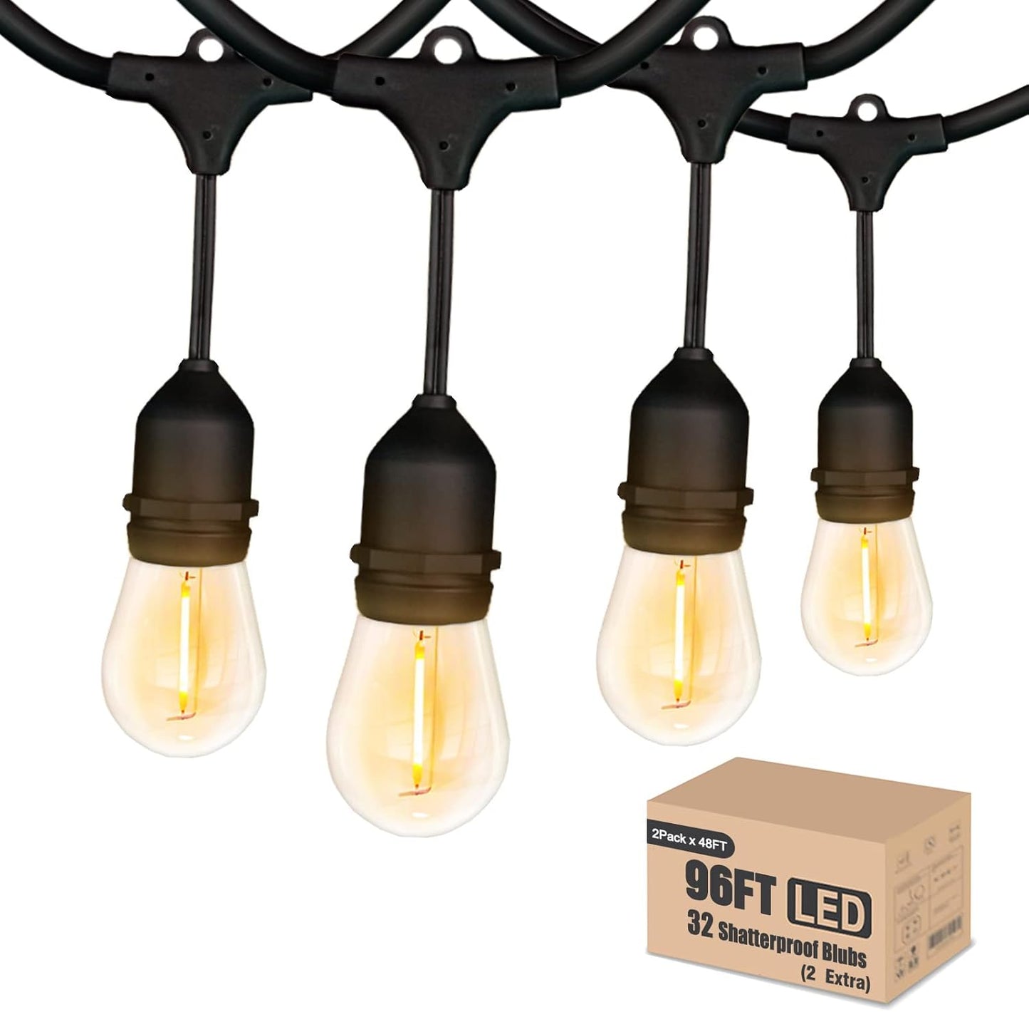 Achin Outdoor String Lights 150 Feet LED Waterproof Patio Lights with 50 Shatterproof Dimmable Warm Edison Bulbs String Lights for Outdoor Gazebo Bistro Wedding Birthday Party Lights, Connectable