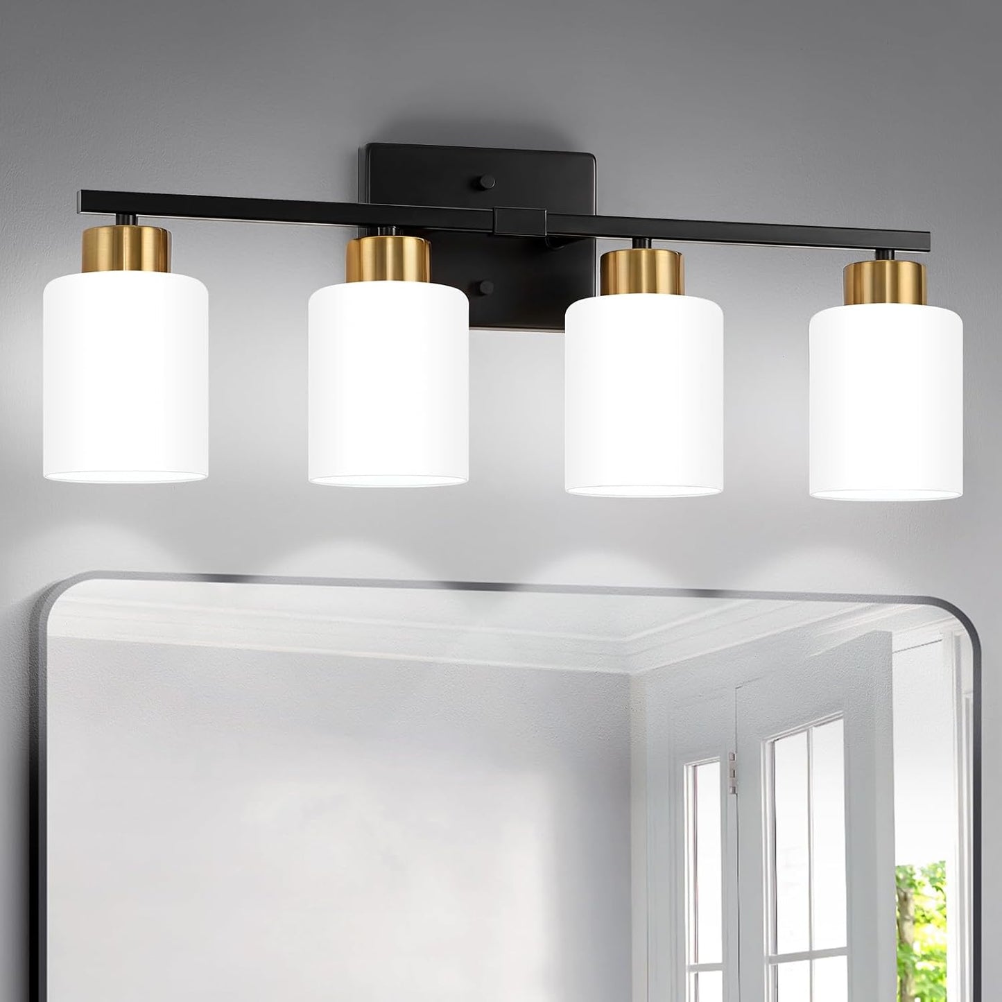 Brushed Nickel Bathroom Light Fixtures, 5-Light Modern Vanity Light Over Mirror, Wall Sconces with Milky White Frosted Glass Shades, E26 Socket (Bulbs Not Included)