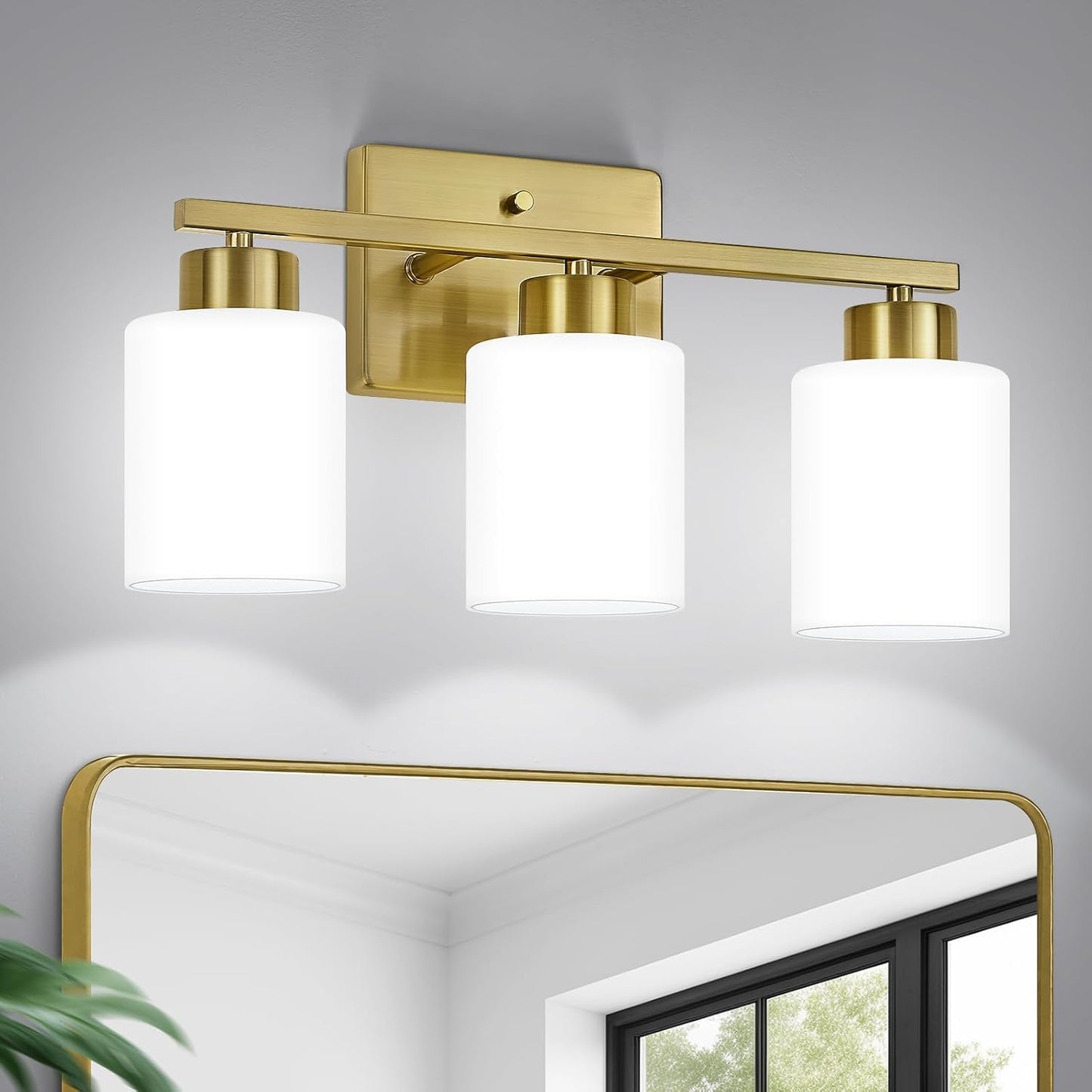 Brushed Nickel Bathroom Light Fixtures, 5-Light Modern Vanity Light Over Mirror, Wall Sconces with Milky White Frosted Glass Shades, E26 Socket (Bulbs Not Included)