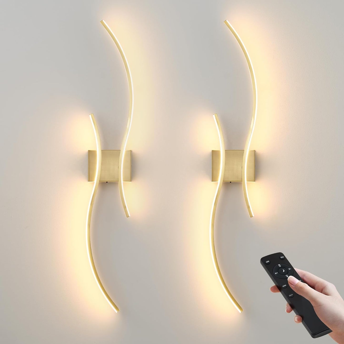 Battery Operated Wall Sconces Set of Two with Remote Control, Stepless Colors 3000K-6000K & Dimming, LED Black Wireless Wall Light for Living Room, Hallway, Bedroom, 39.3 Inch (2 Pack)
