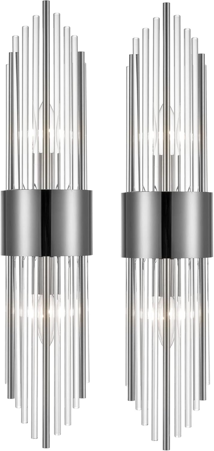 2-Light Modern Brushed Titanium Gold Wall Sconce with Clear Glass Crystal Luxury Wall Light Fixtures for Bedroom Living Room Bathroom Vanity Mirror Light Fixtures Set of 2