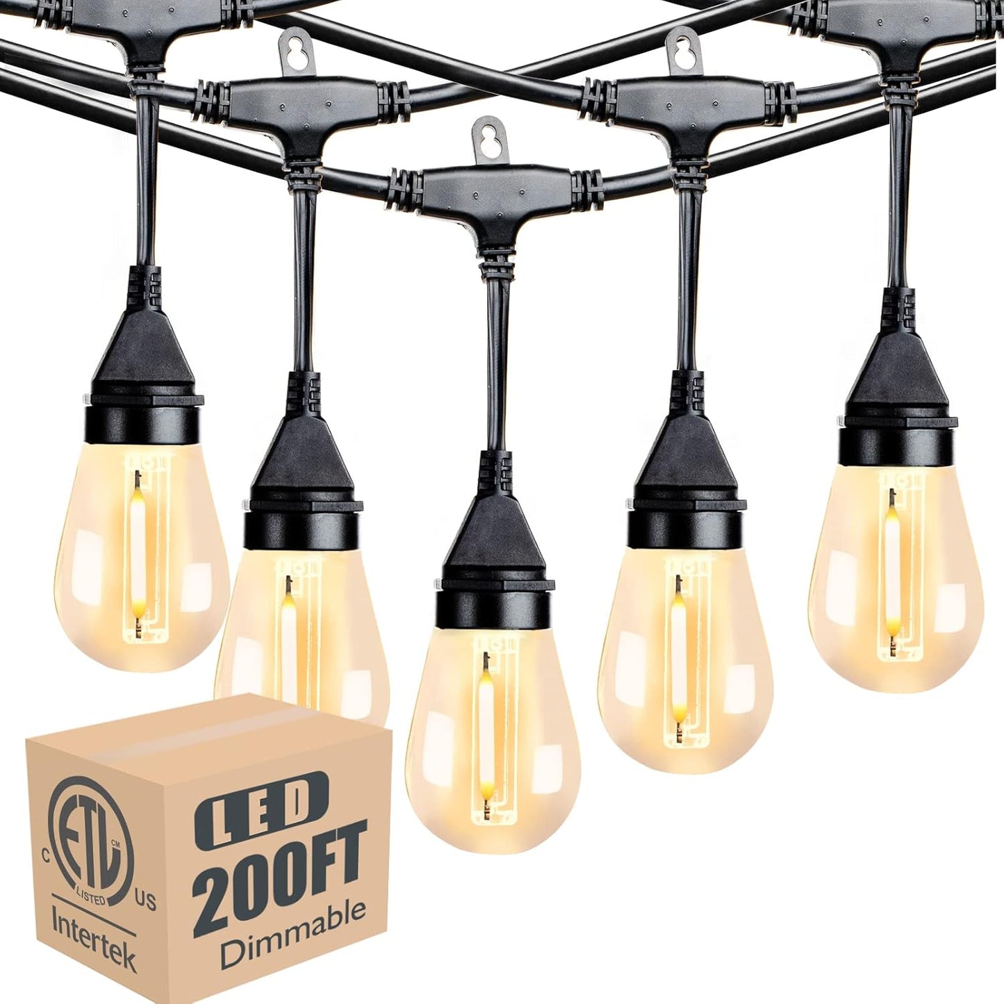 Lightdot 500FT Outdoor String Lights, LED Bistro String Lights with Shatterproof ST38 Bulbs, 2200K Dimmable, Waterproof Hanging Lights for Porch, Party, Garden, Backyard, Balcony