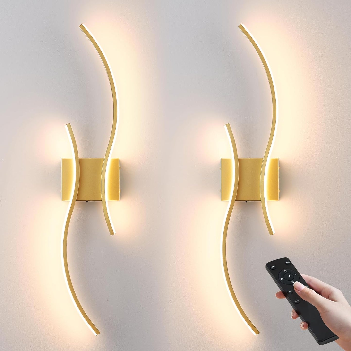 Battery Operated Wall Sconces Set of Two with Remote Control, Stepless Colors 3000K-6000K & Dimming, LED Black Wireless Wall Light for Living Room, Hallway, Bedroom, 39.3 Inch (2 Pack)